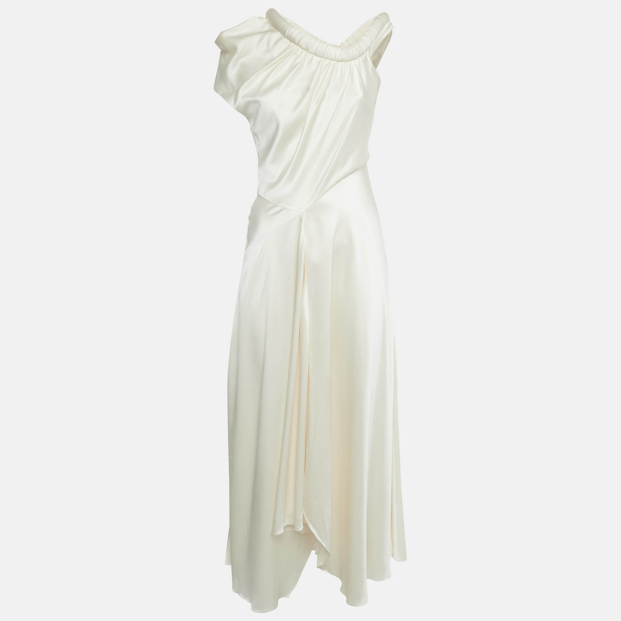 

Roksanda Cream Satin Silk Cold-Shoulder Long Dress M