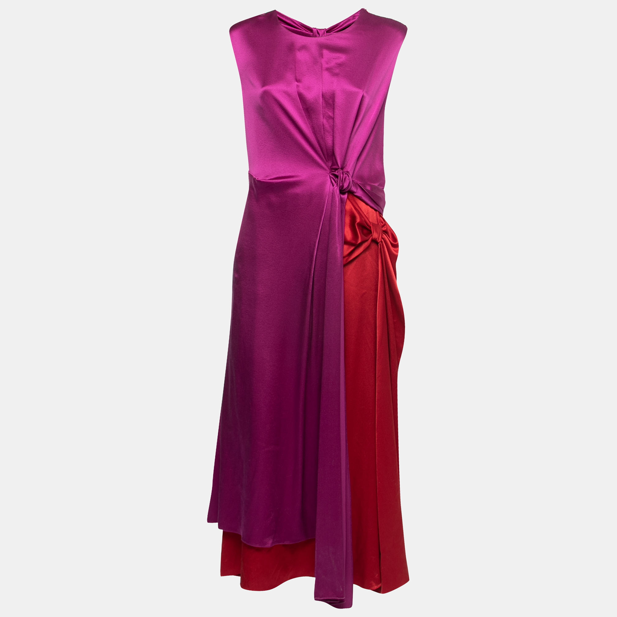 Pre Owned Roksanda Purple & Red Silk Knot Detail Draped Long Dress L