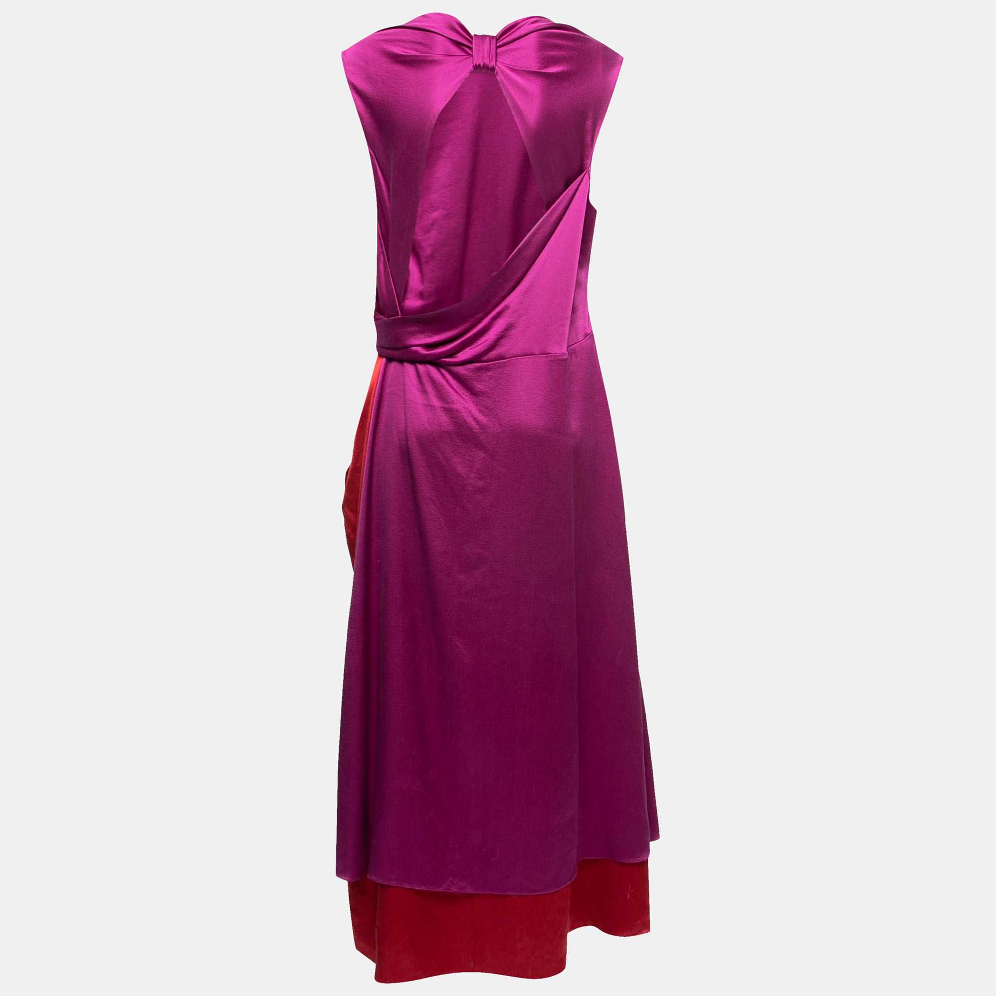 

Roksanda Purple & Red Silk Knot Detail Draped Long Dress