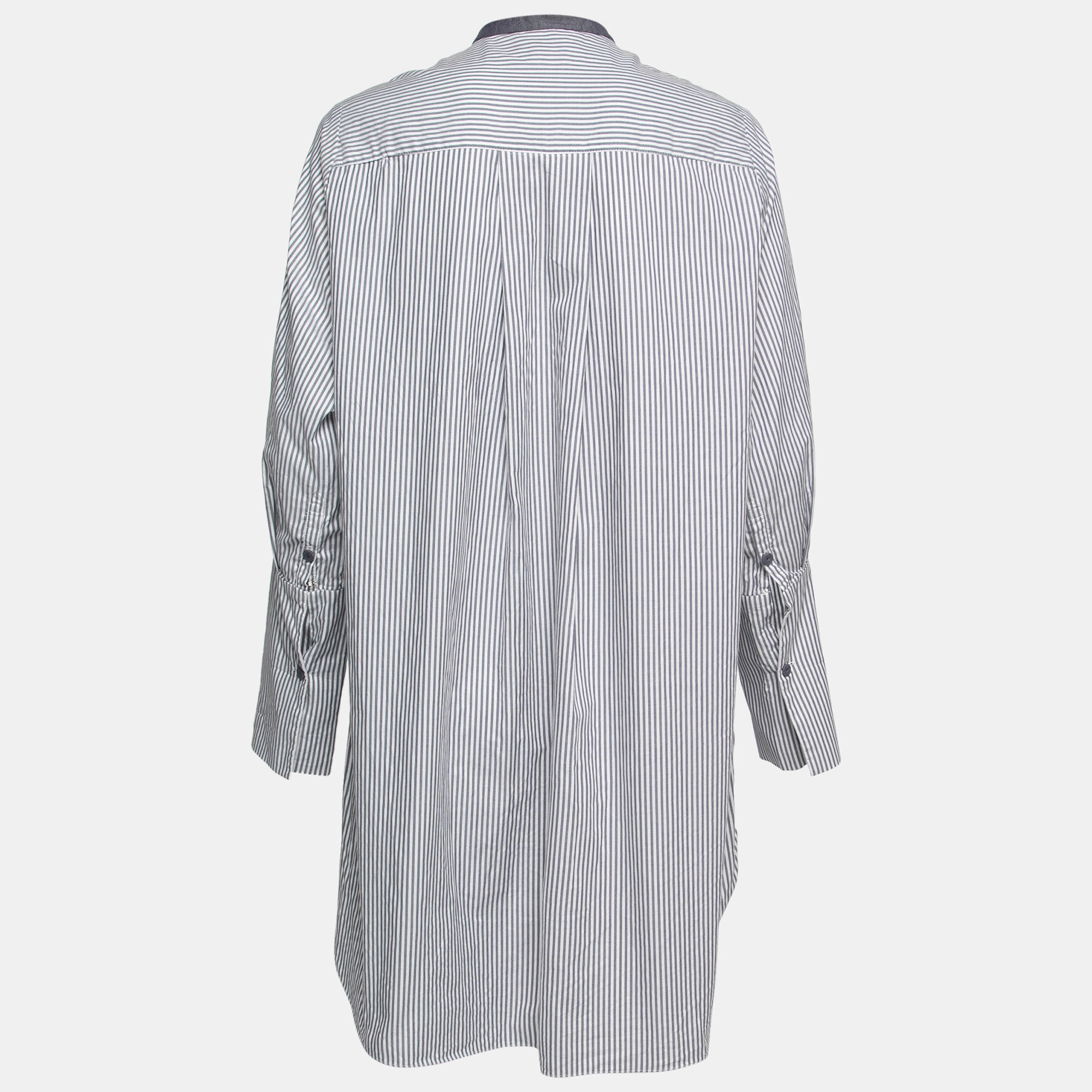 

Roksanda Dark Blue Striped Cotton Pleated Front Tunic Top