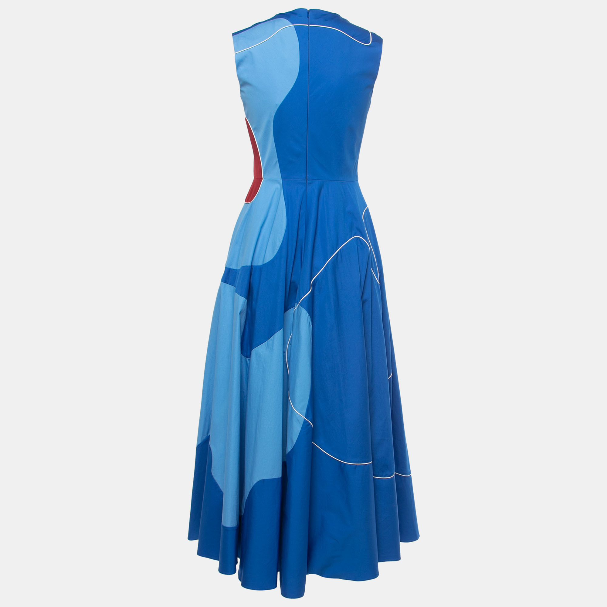 

Roksanda Blue Cotton & Silk Sleeveless Flared Midi Dress