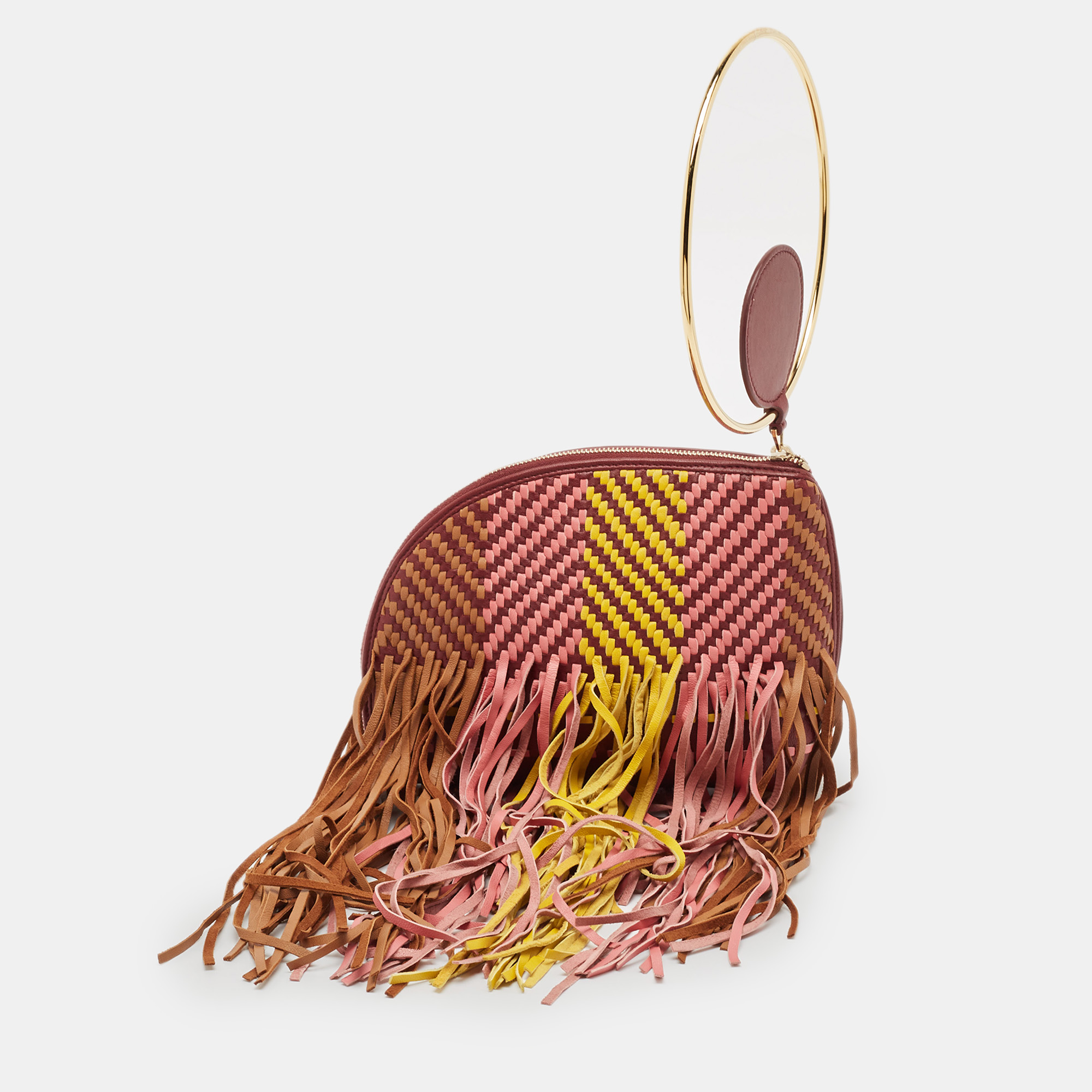 

Roksanda Burgundy/Multicolor Leather Eartha Fringe Pouch