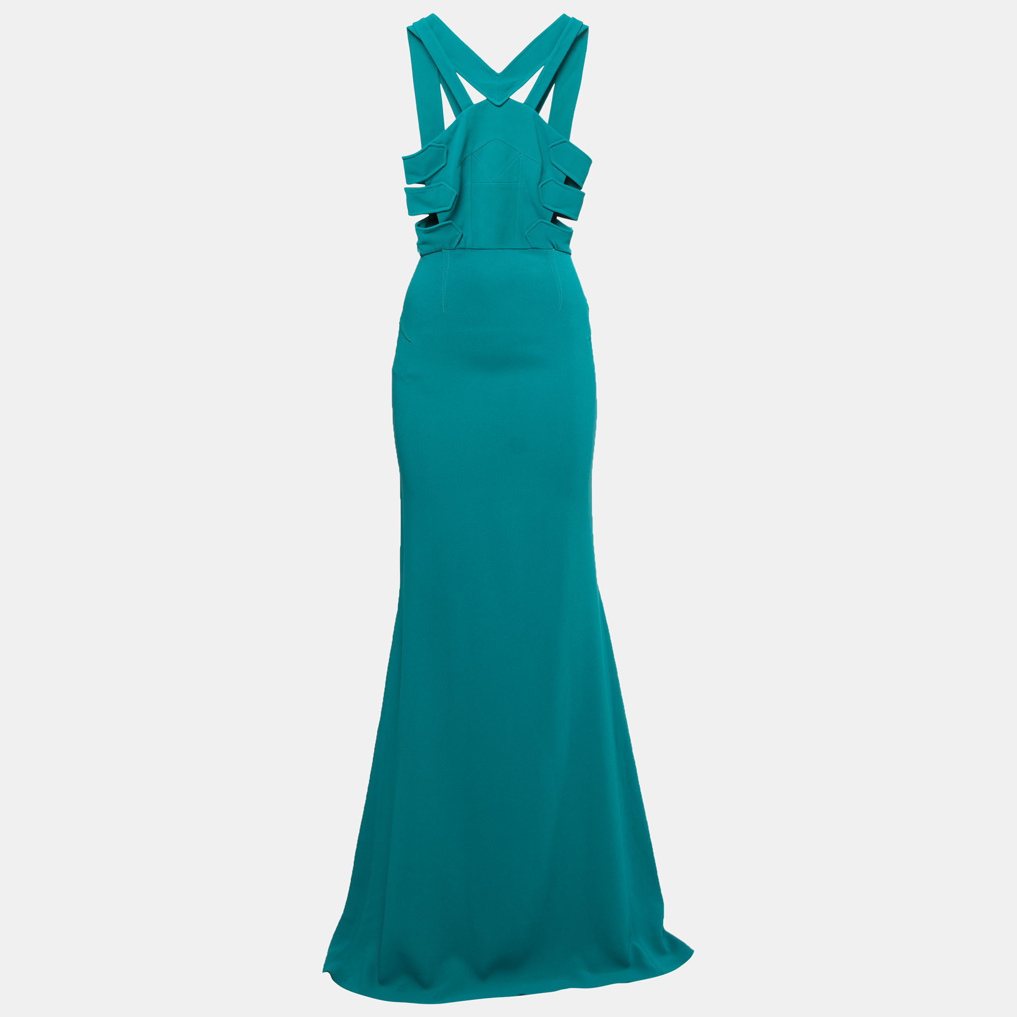 Pre-owned Roland Mouret Persian Green Stretch Crepe Cut-out Luzon Gown M