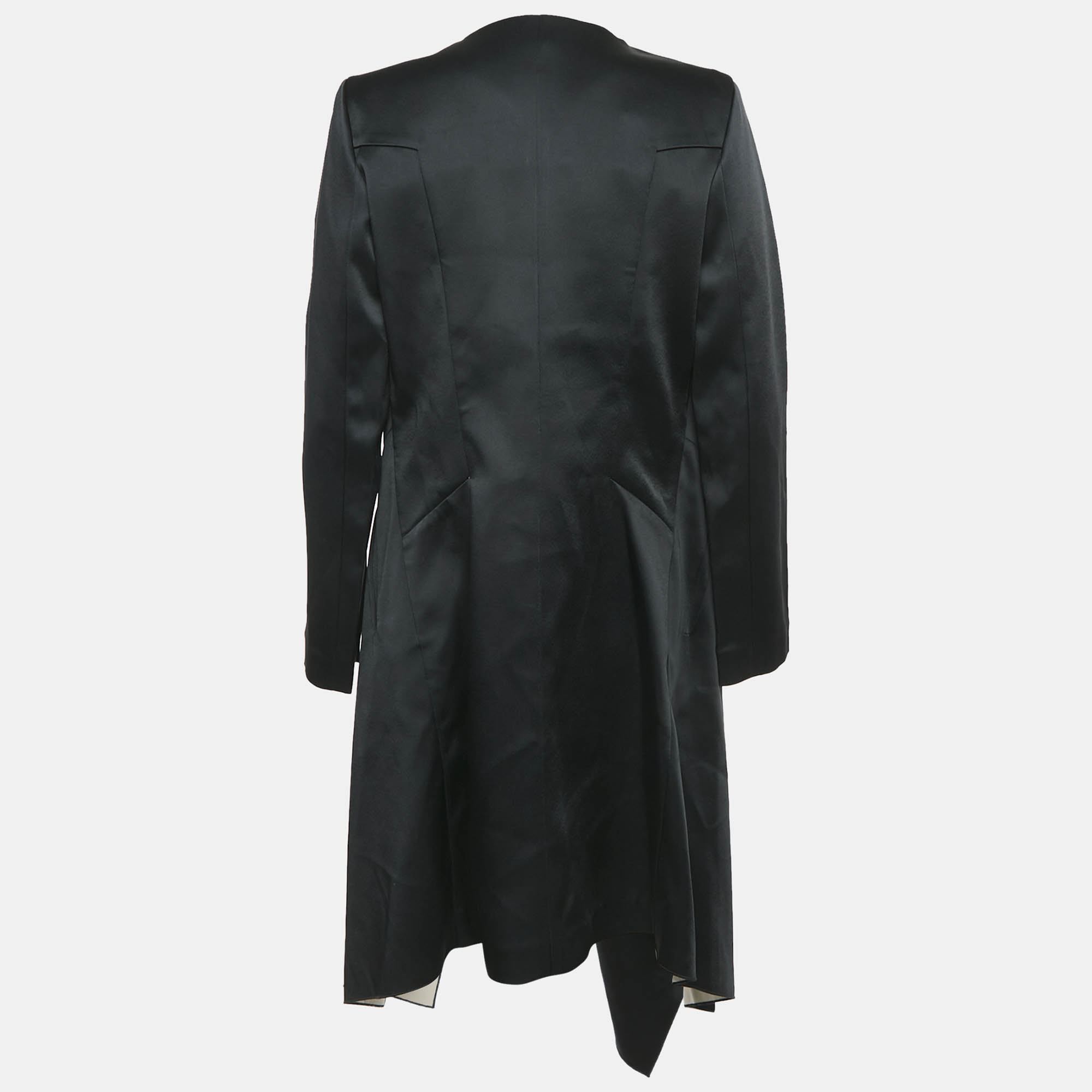 Roland Mouret Black/Blush Pink Double-Faced Satin Open Front Studham Coat M 