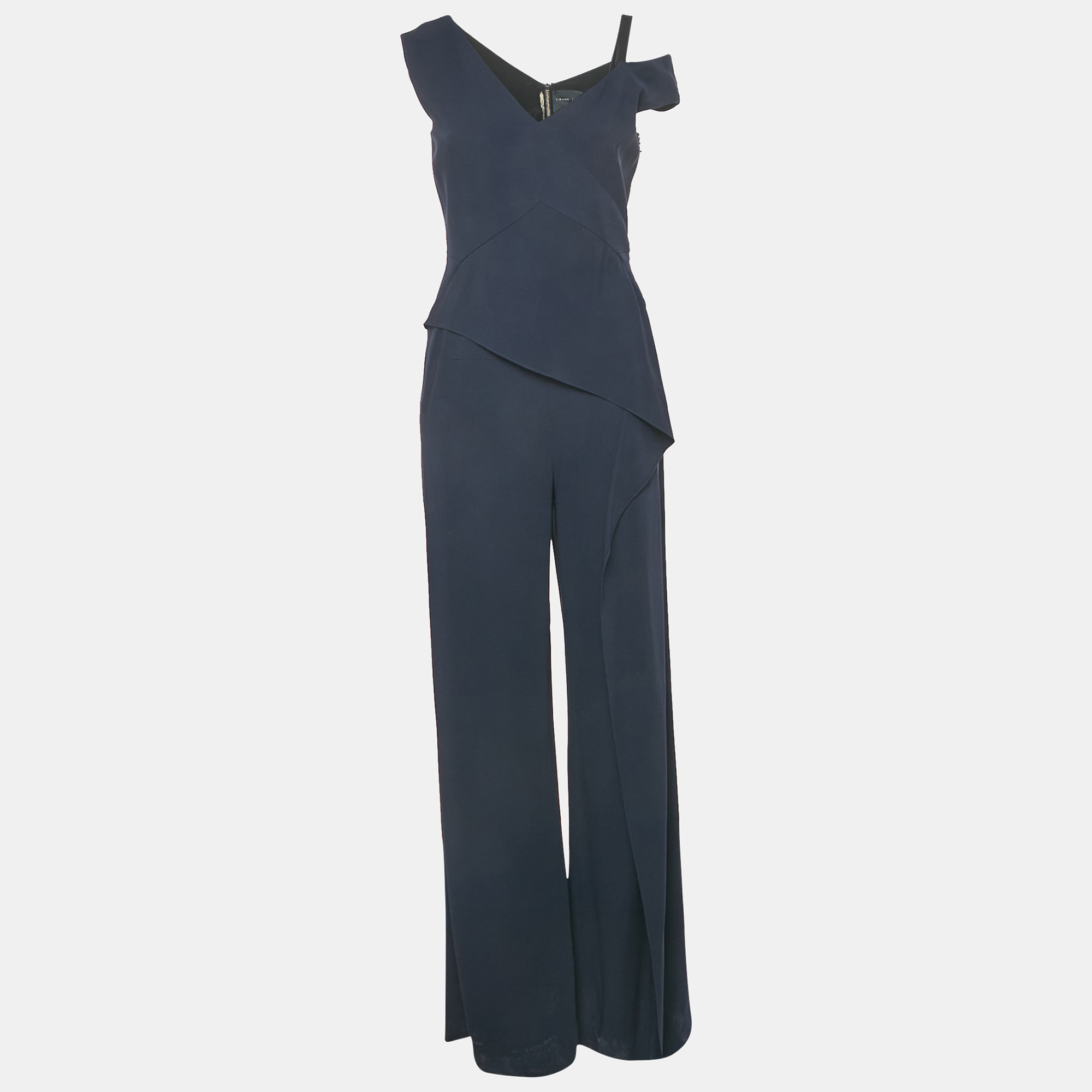 

Roland Mouret Navy Blue Crepe Ruffled Jumpsuit M