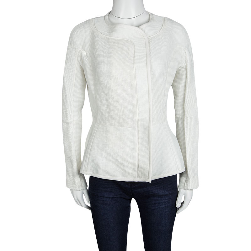 

Roland Mouret White Cotton Blend Textured Bellasis Jacket