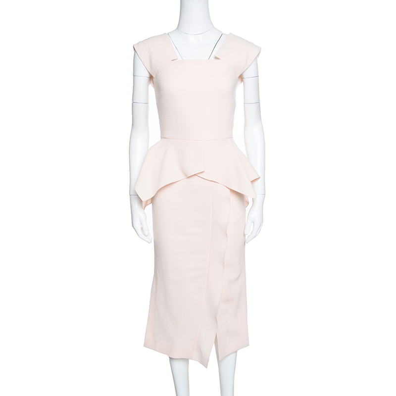 Pre Owned Roland Mouret Blush Pink Wool Crepe Peplum Sawleigh Dress S