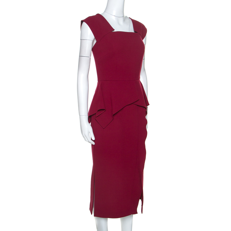 

Roland Mouret Burgundy Wool Crepe Peplum Sawleigh Dress