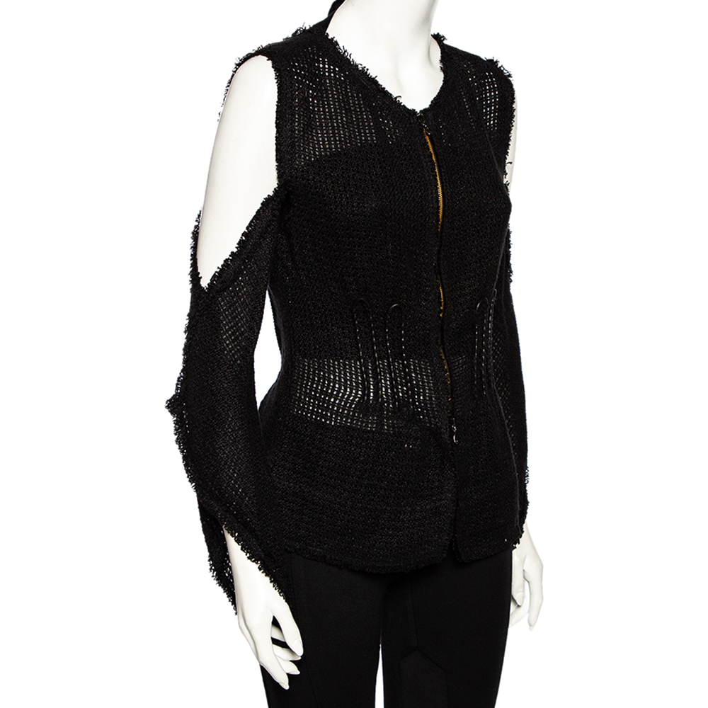 

Roland Mouret Black Linen Mesh Cutout Sleeve Detail Jacket