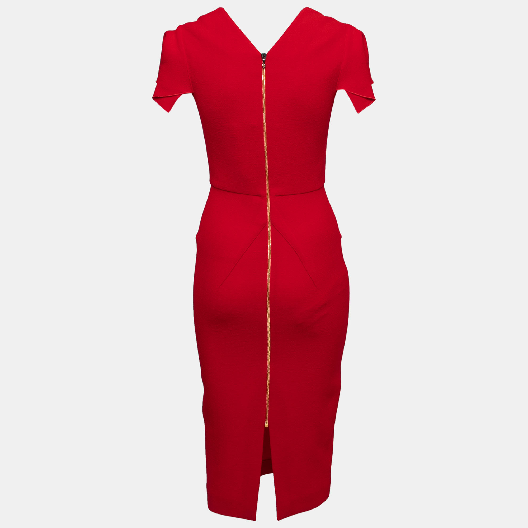 

Roland Mouret Red Textured Wool Royston Cap Sleeve Dress