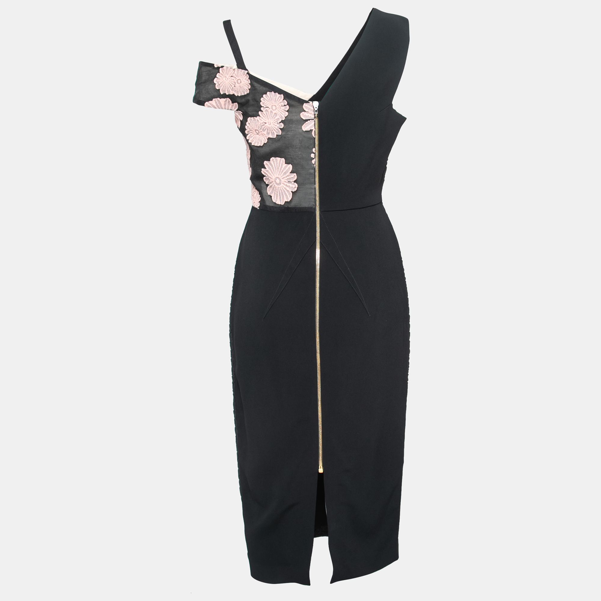 

Roland Mouret Black Floral-Embroidered Crepe Off-Shoulder Camley Dress