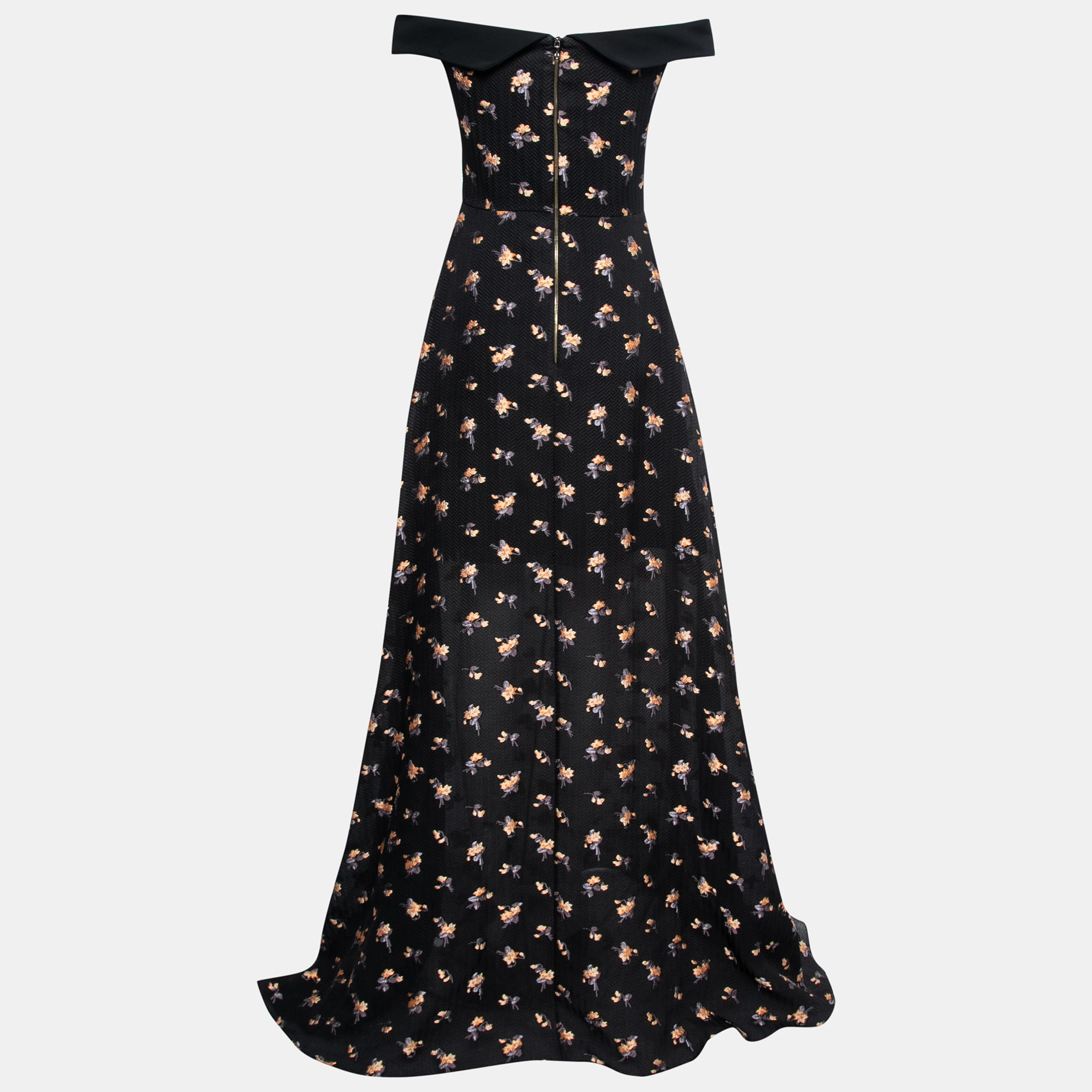 

Roland Mouret Black Floral Chevron Textured Crepe Heddon Gown