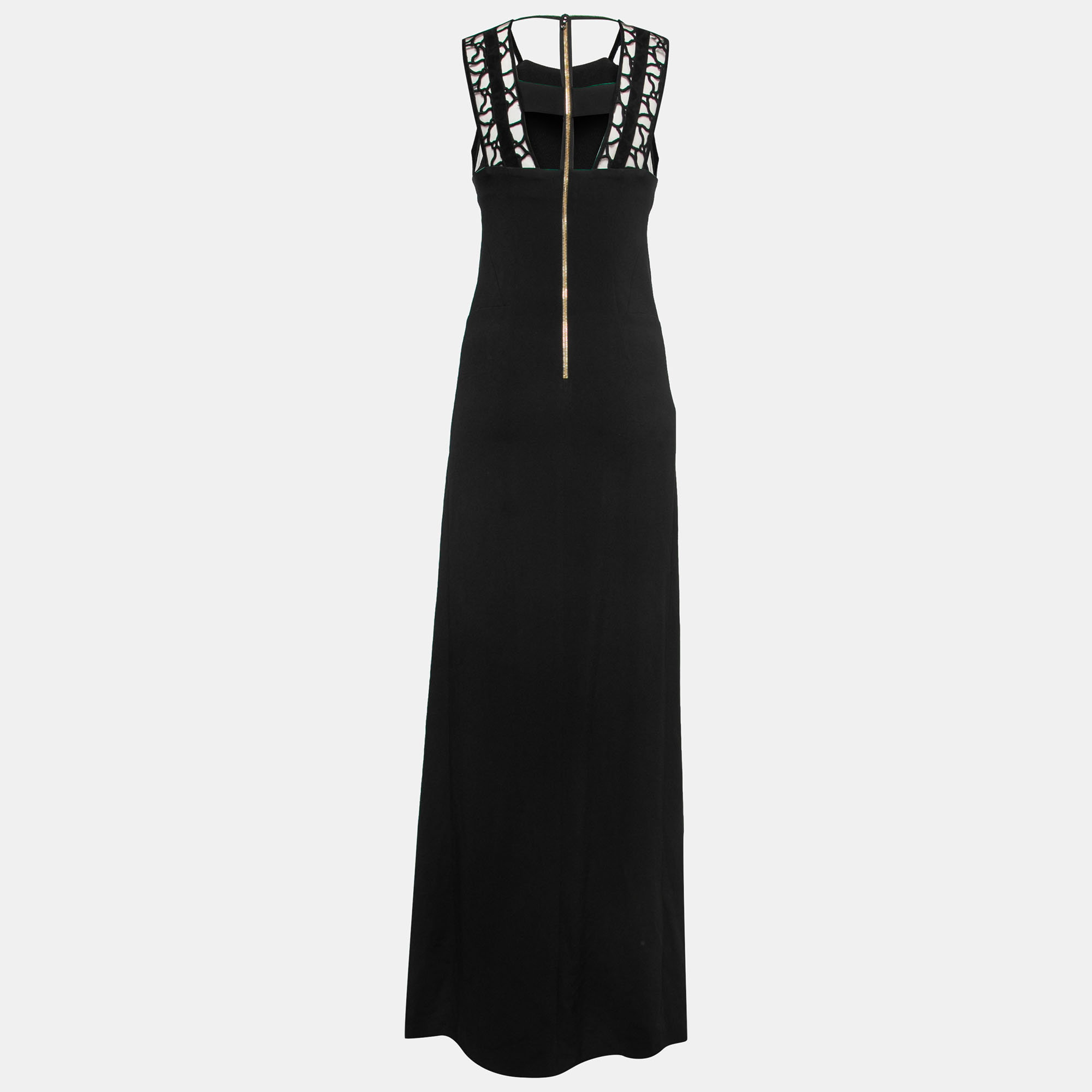 

Roland Mouret Black Crepe Lace Inset Vasall Long Dress