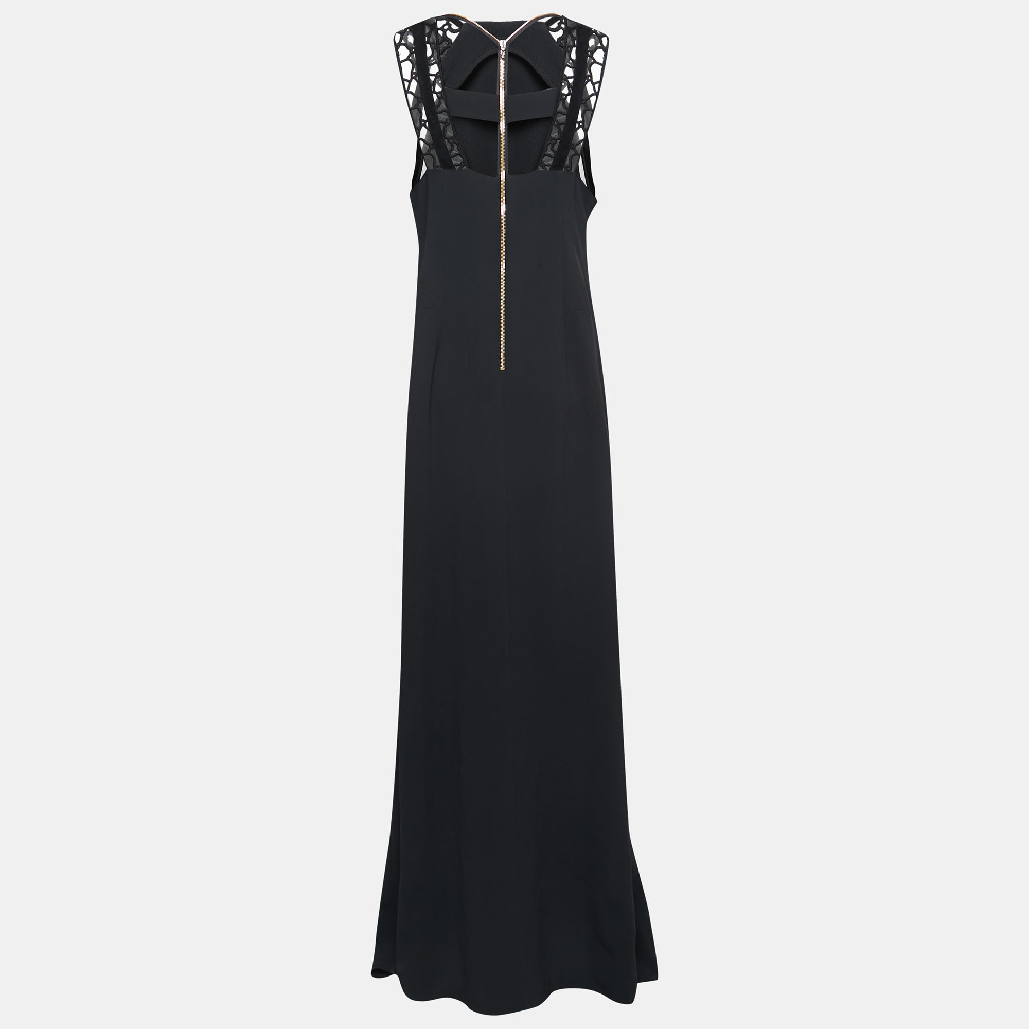 

Roland Mouret Black Crepe Lace Inset Vasall Long Dress