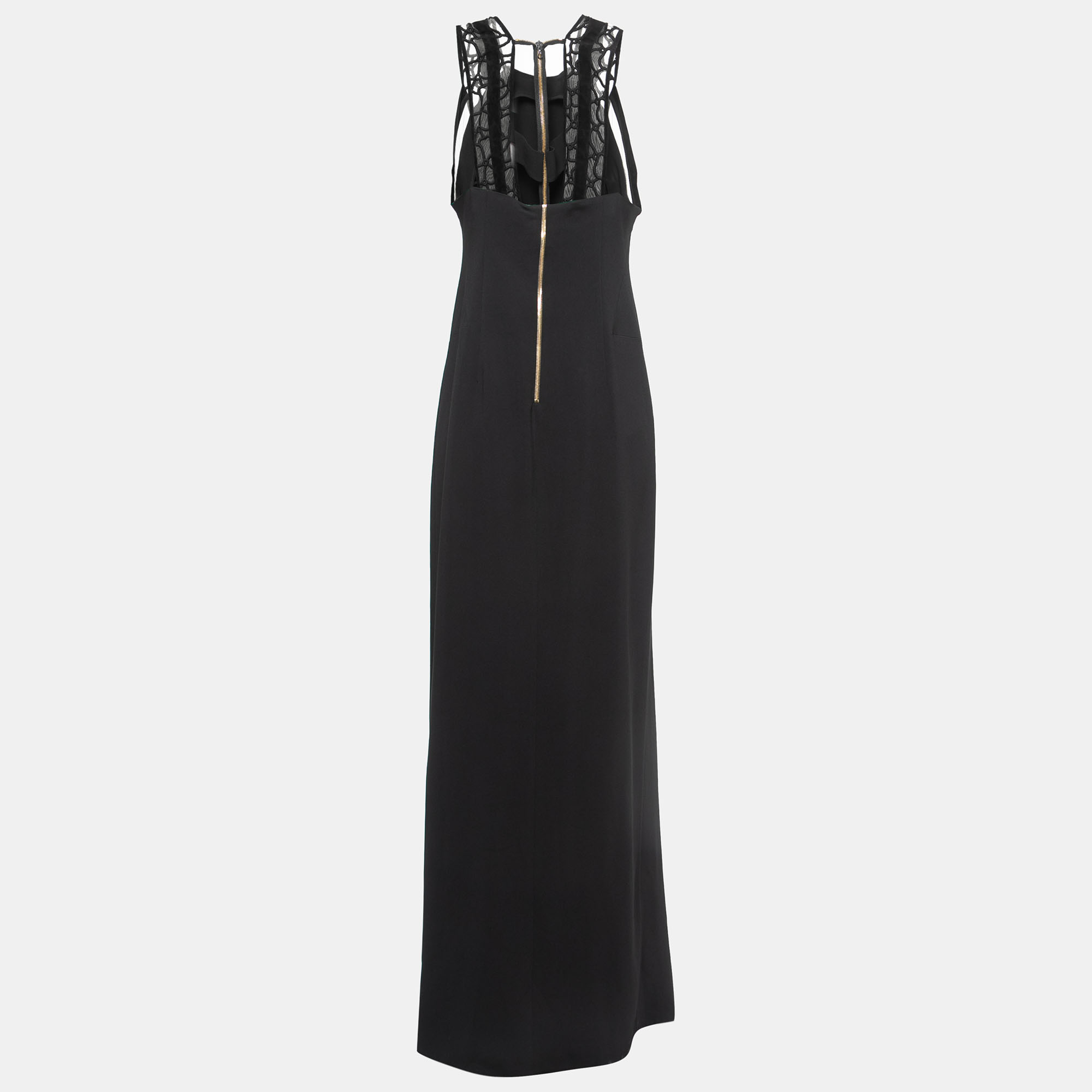 

Roland Mouret Black Crepe Lace Embellished Strap Gown