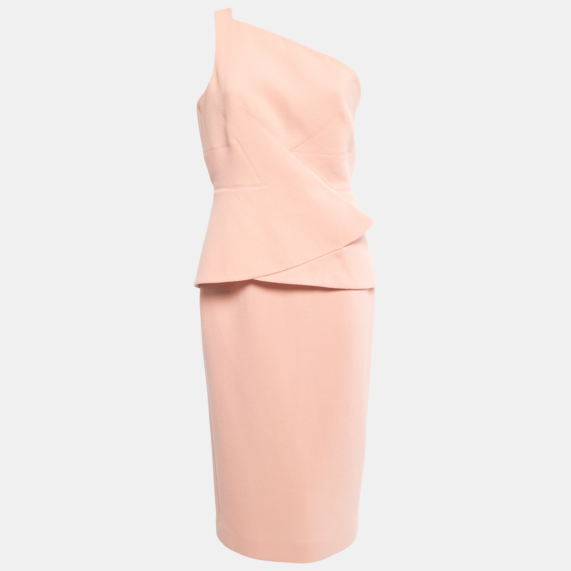 

Roland Mouret Pastel Rose Wool Crepe On Shoulder Midi Dress L, Pink