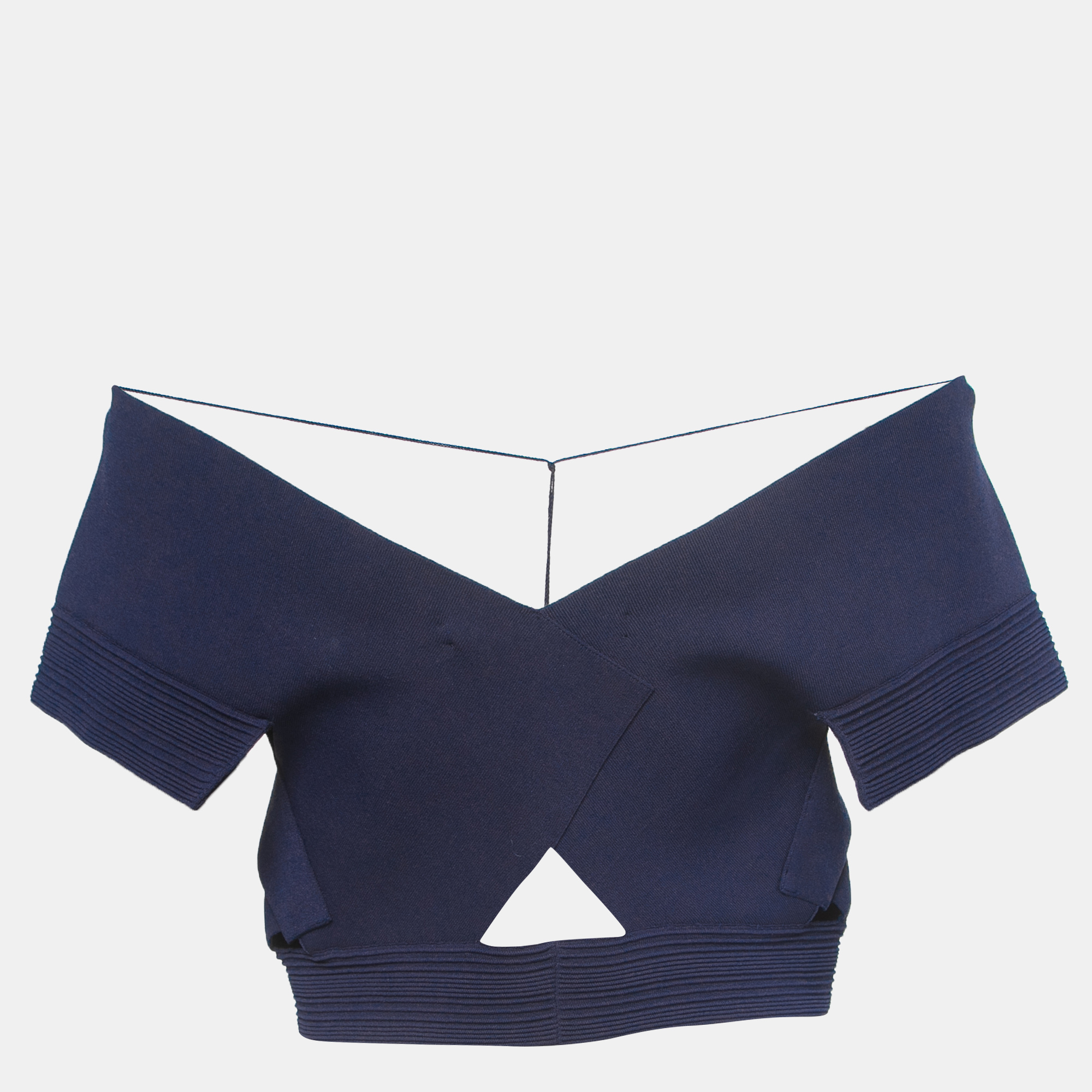 

Roland Mouret Navy Blue Knit Cut-Out Detail Off-Shoulder Crop Top