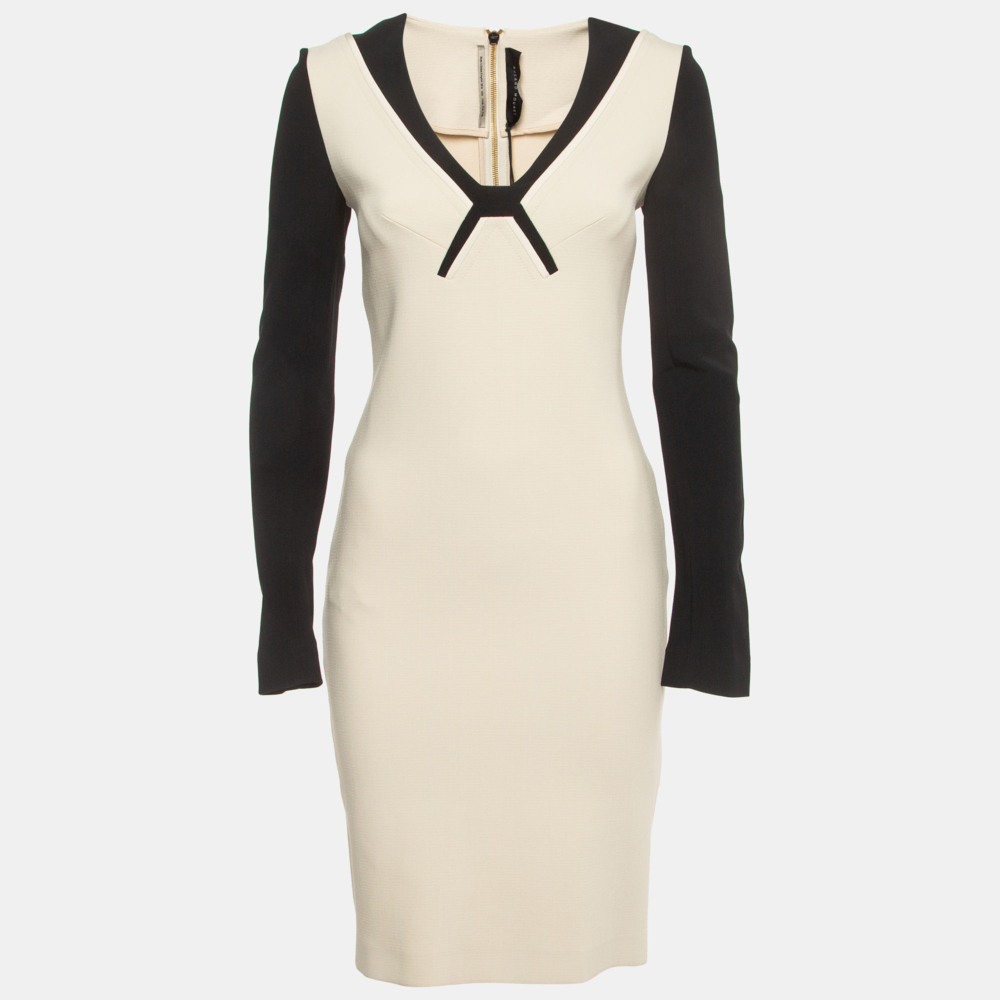 Pre-owned Roland Mouret Off-white/black Wool Blend Kutim Dress M