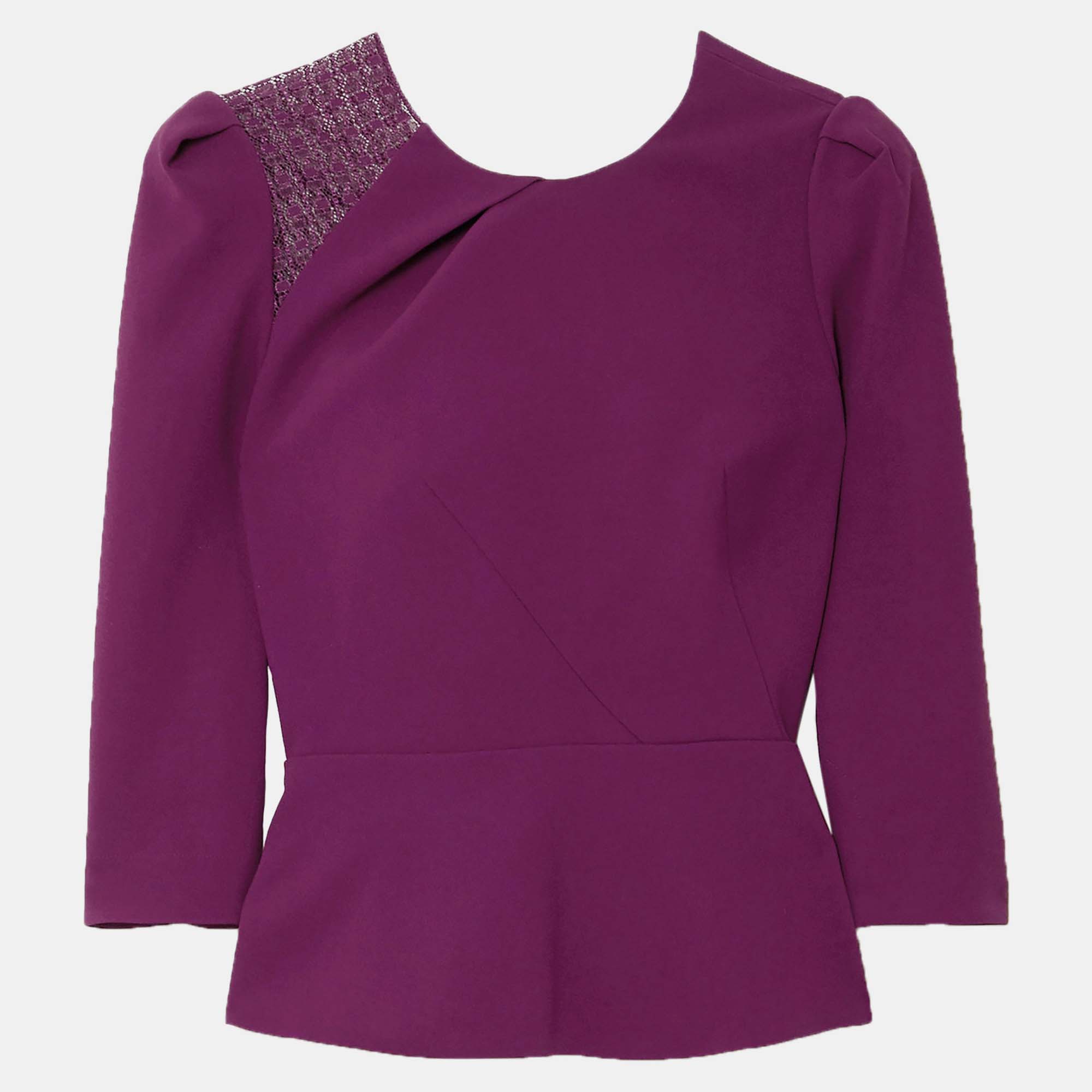 Pre-owned Roland Mouret Viscose 3 Quarter Sleeves Top 14 In Purple