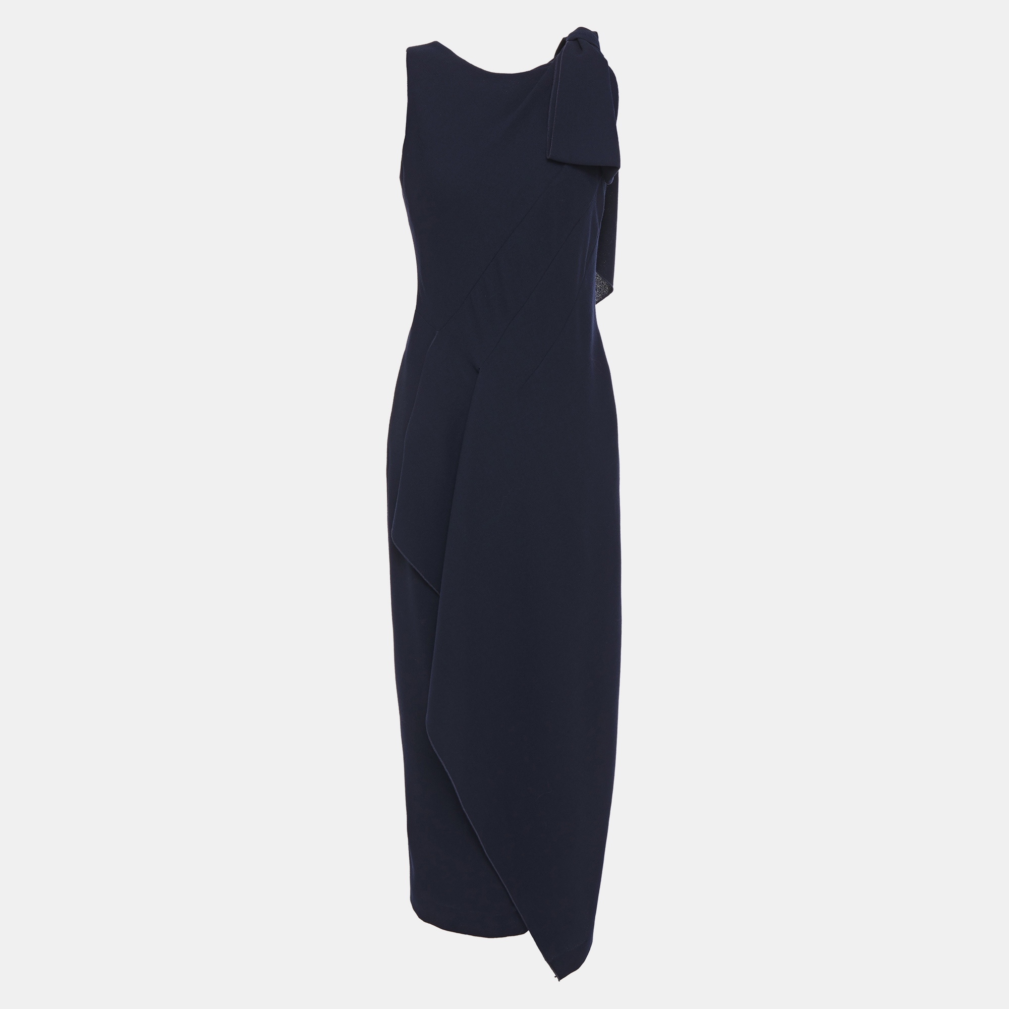 Pre-owned Roland Mouret Wool Midi Dress 10 In Navy Blue