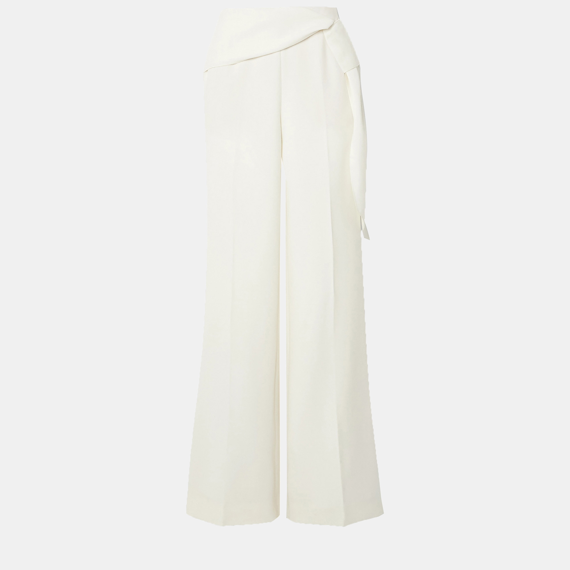 Pre-owned Roland Mouret White Wool Wide Leg Pants Xl (uk 18)