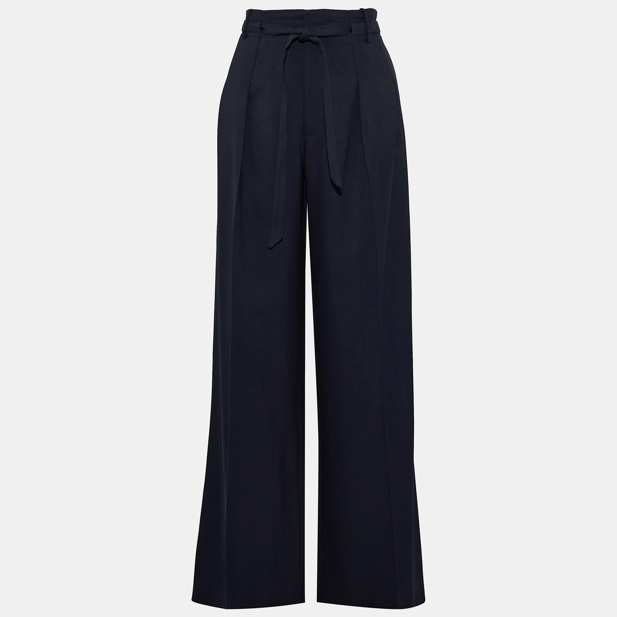 Pre-owned Roland Mouret Viscose Wide Leg Pants 12 In Navy Blue