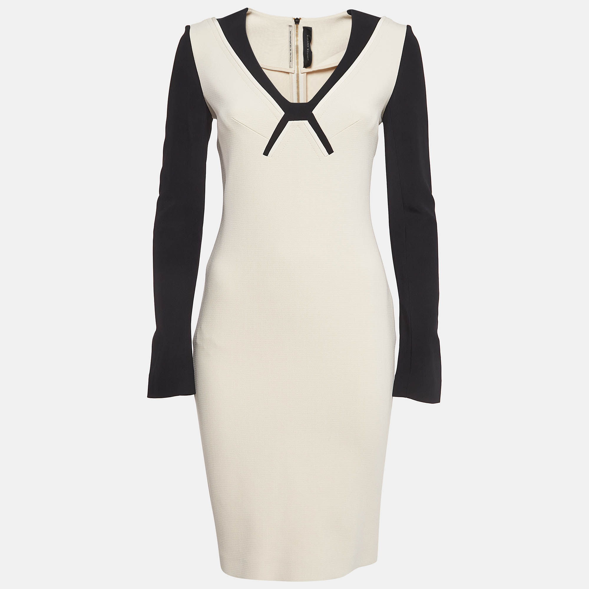 

Roland Mouret Cream/Black Wool Blend Long Sleeve Mini Dress M, Beige