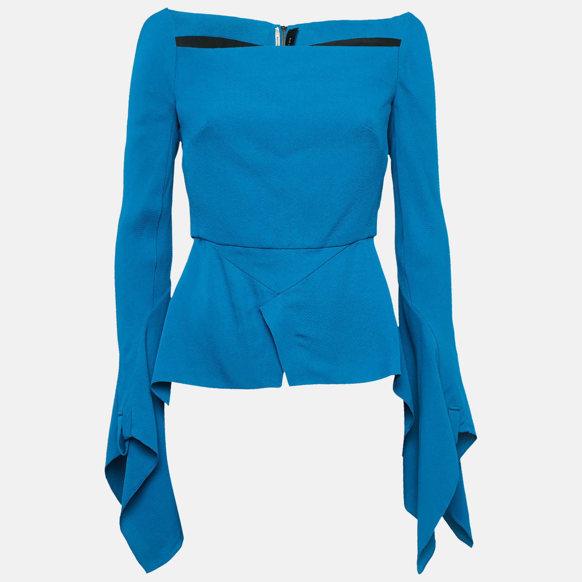 

Roland Mouret Blue Textured Crepe Flared Blouse M