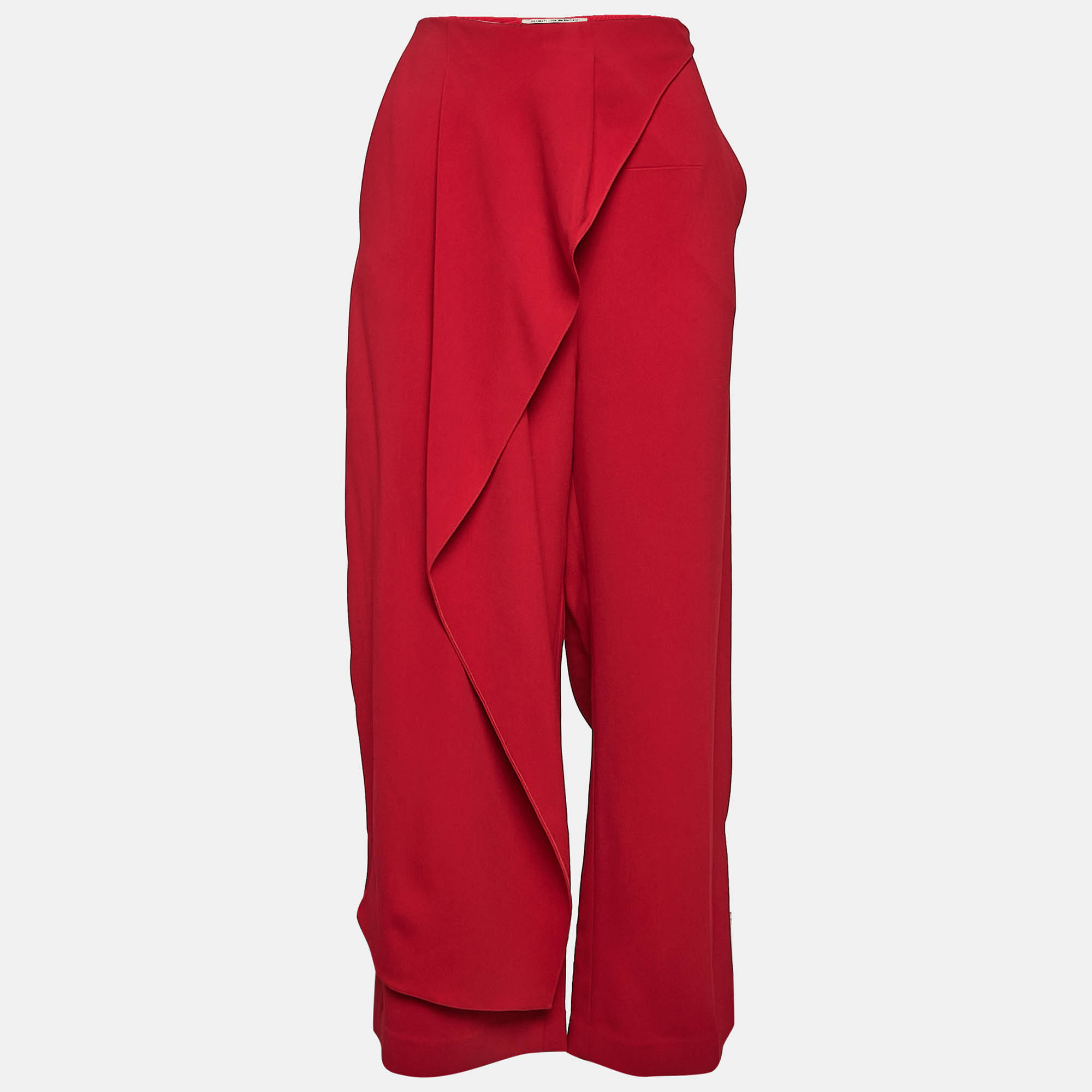 

Roland Mouret Red Crepe Draped Wide-Leg Trousers L