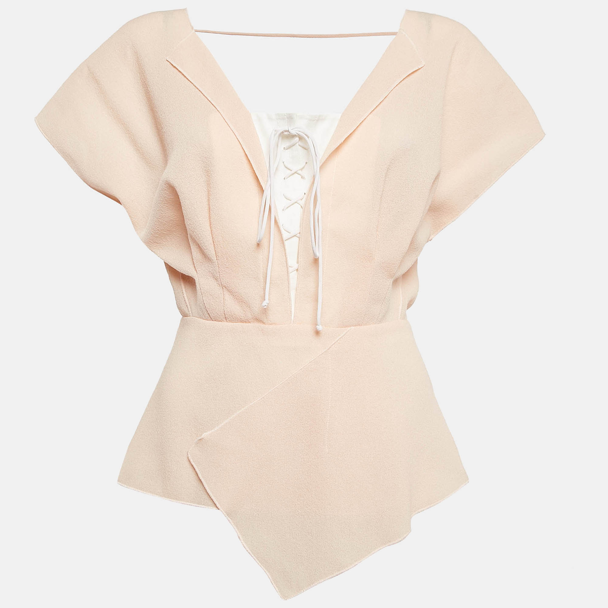 

Roland Mouret Pink Wool Crepe Lace-Up Pleated Top S