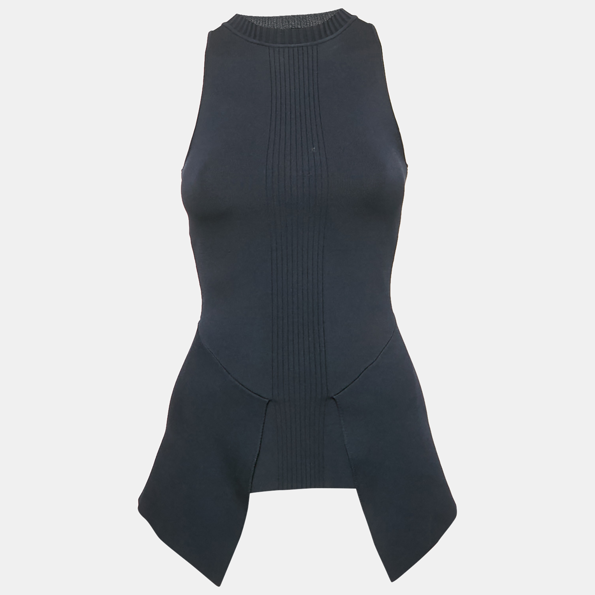 

Roland Mouret Navy Blue Rib Knit Asymmetric Top XS