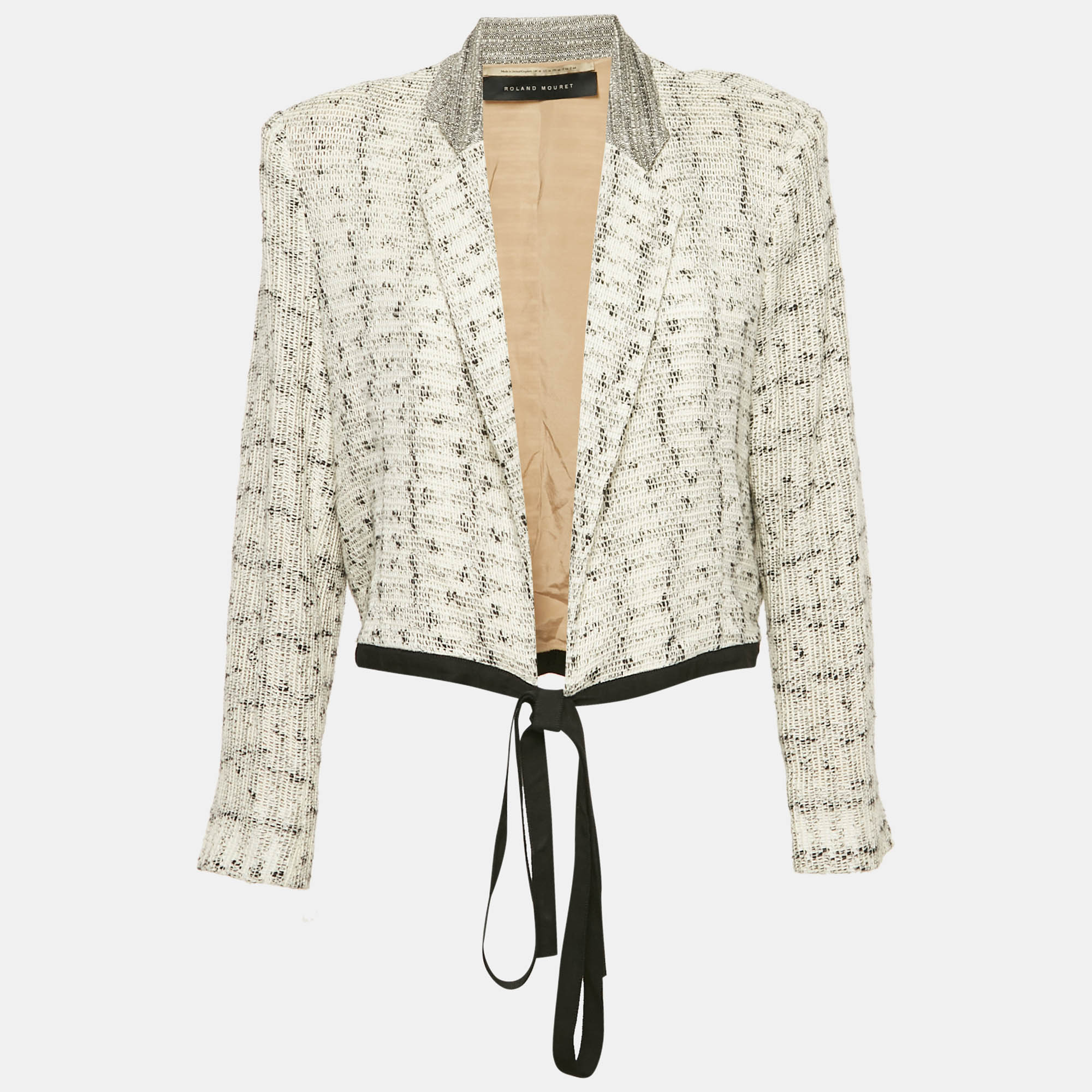 

Roland Mouret Off White Patterned Cotton Knit Wrap Jacket XL