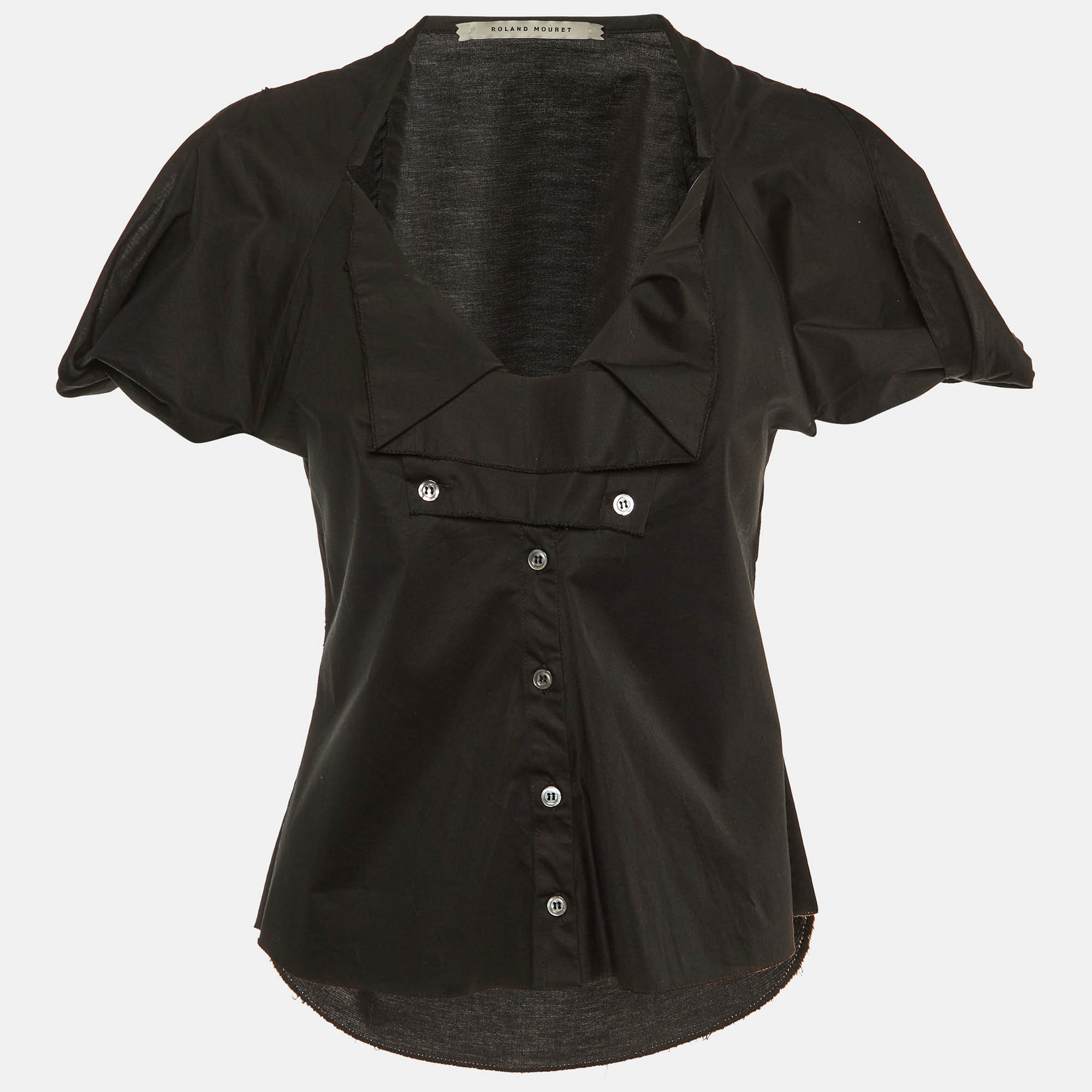 

Roland Mouret Black Cotton Button Front Top L