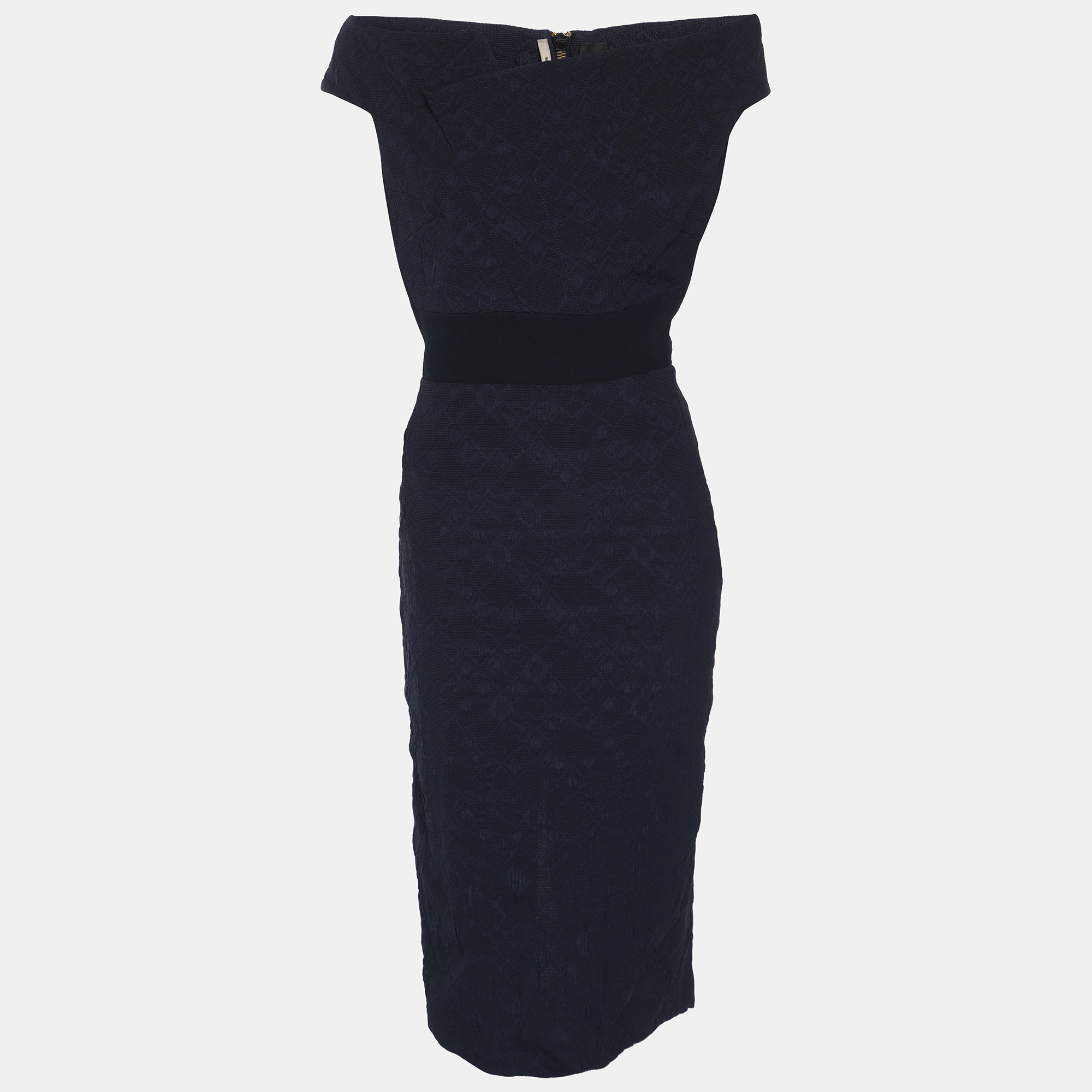 

Roland Mouret Navy Blue Jacquard Off-Shoulder Bodycon Dress L