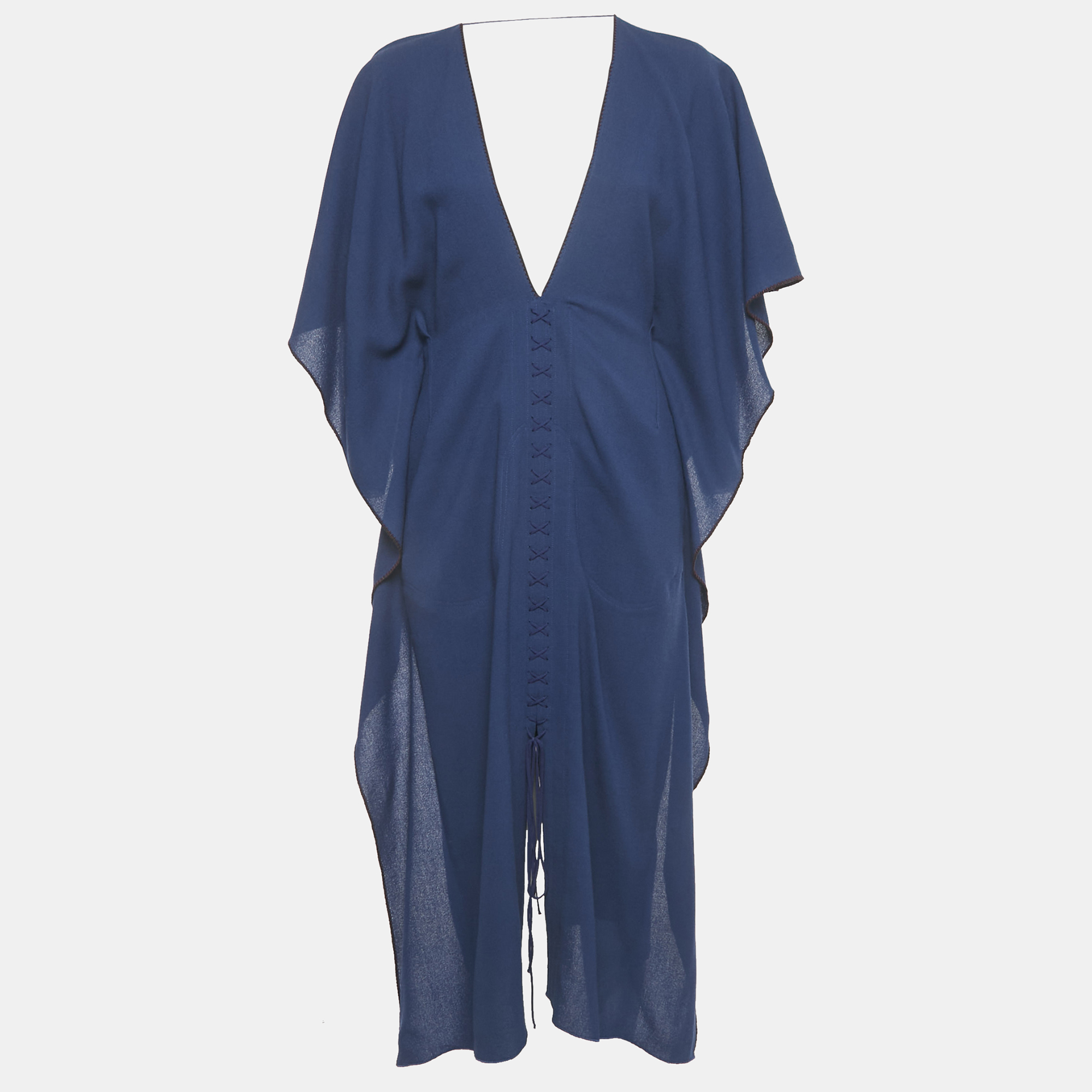 

Roland Mouret Blue Wool Lace-Up Detail Midi Kaftan Dress M