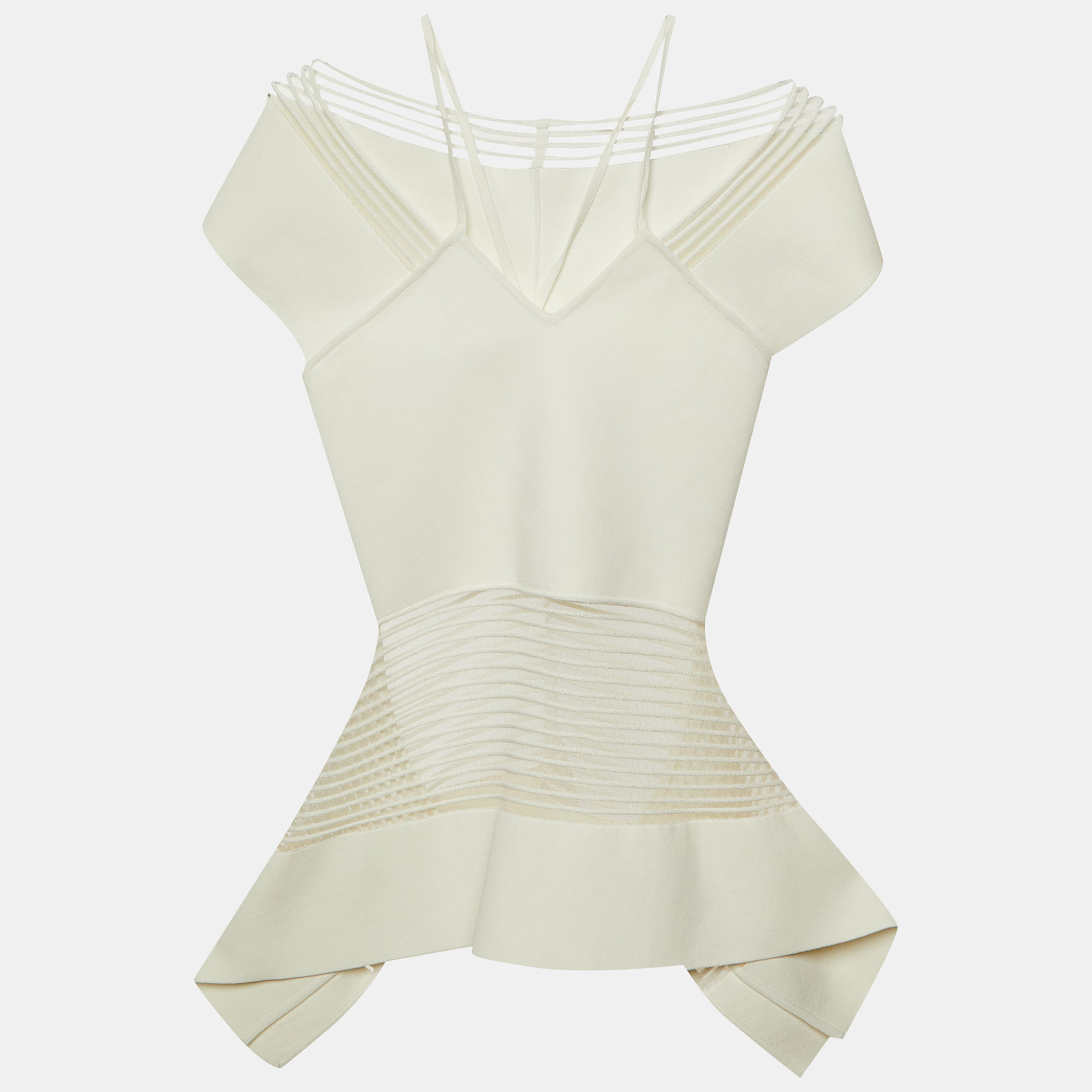 

Roland Mouret White Jersey & Mesh Cut Out Detail Peplum Summerhill Top S