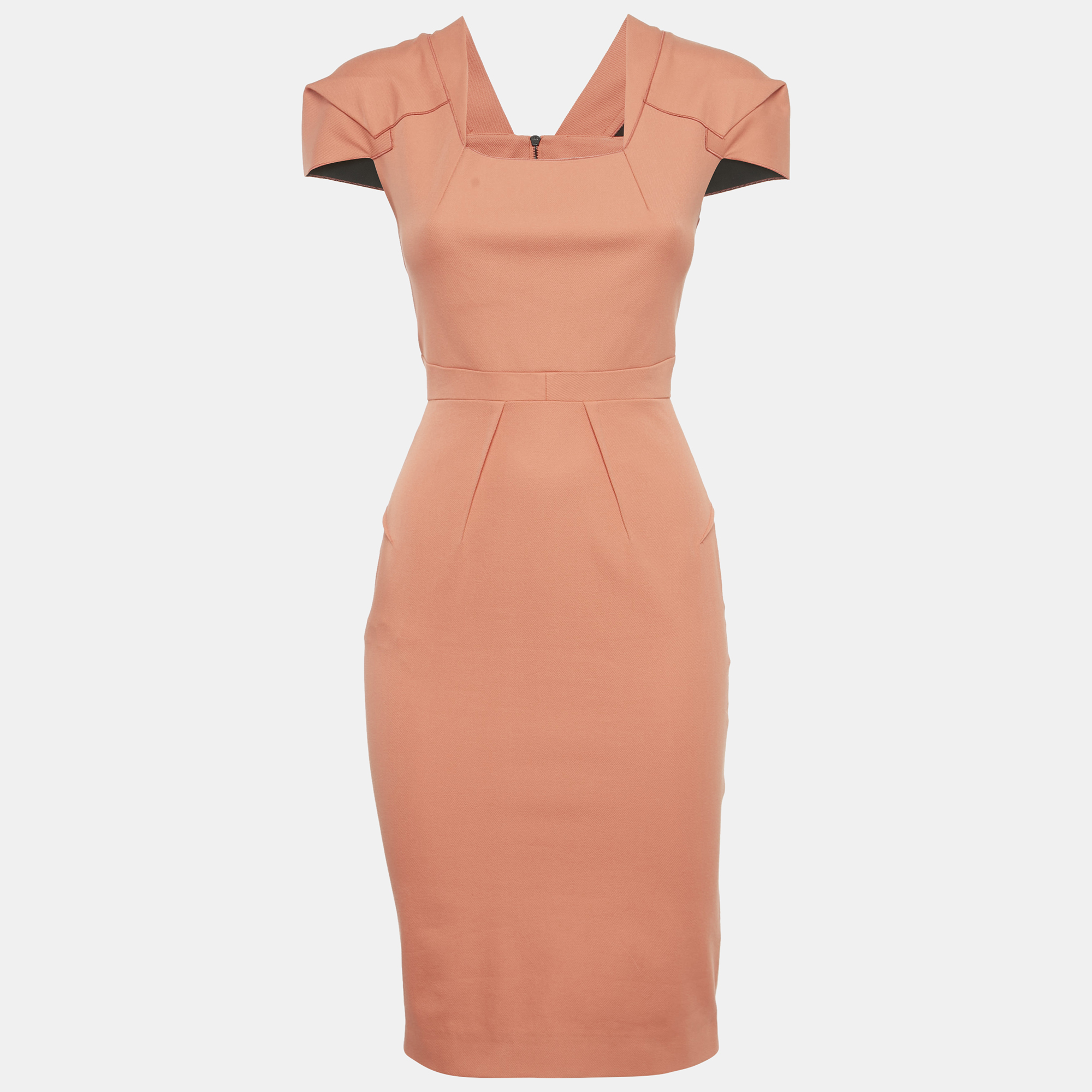 

Roland Mouret Orange Cotton Sculpted Midi Dress S