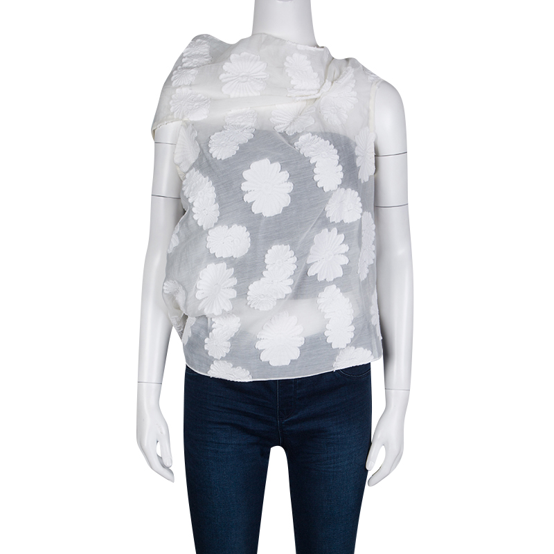 

Roland Mouret Off White Cotton Daisy Fil Coupe Draped Eugene Top