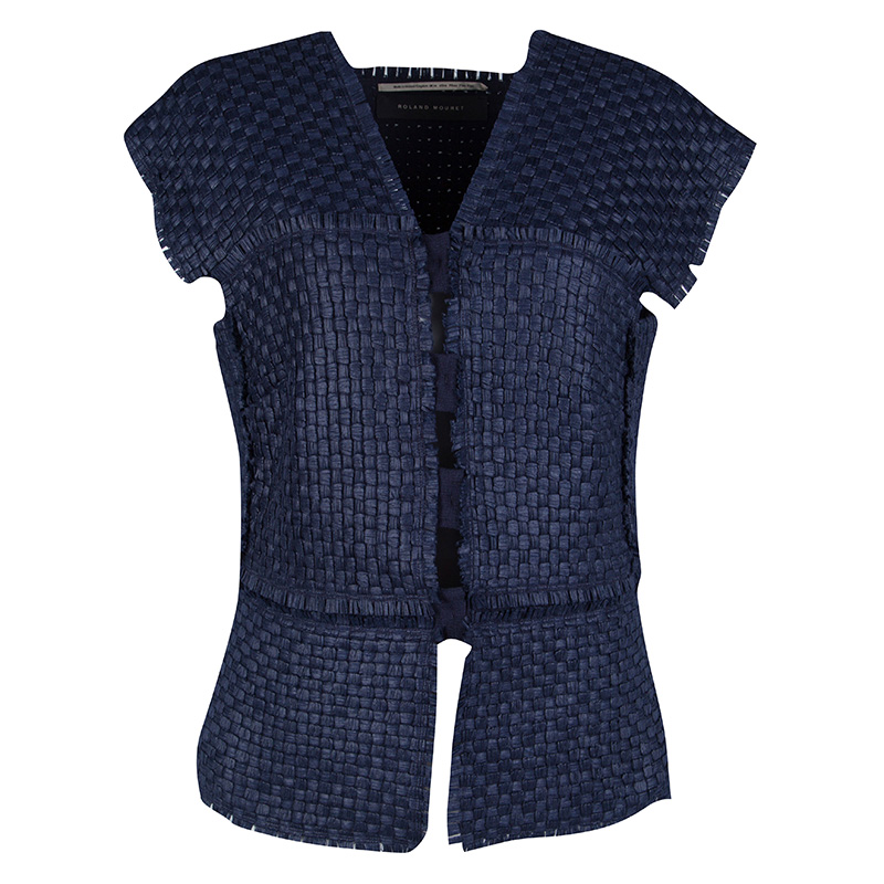 Pre Owned Roland Mouret Navy Blue Textured Penfold Cutout Detail Jacket L