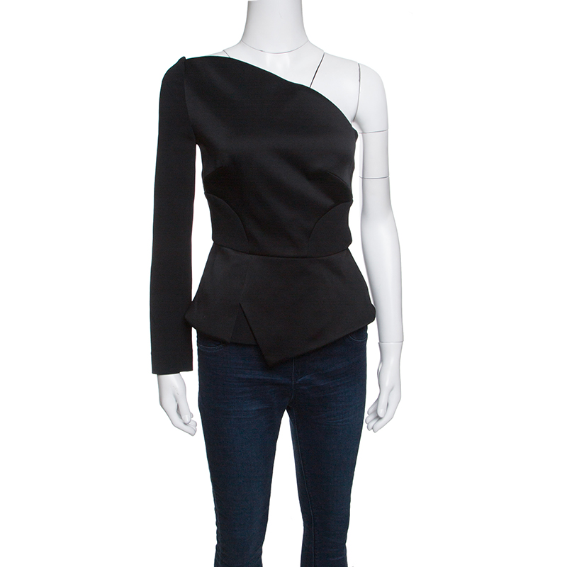 Pre Owned Roland Mouret Black Double Faced Stretch Satin Dryden One Shoulder Top M