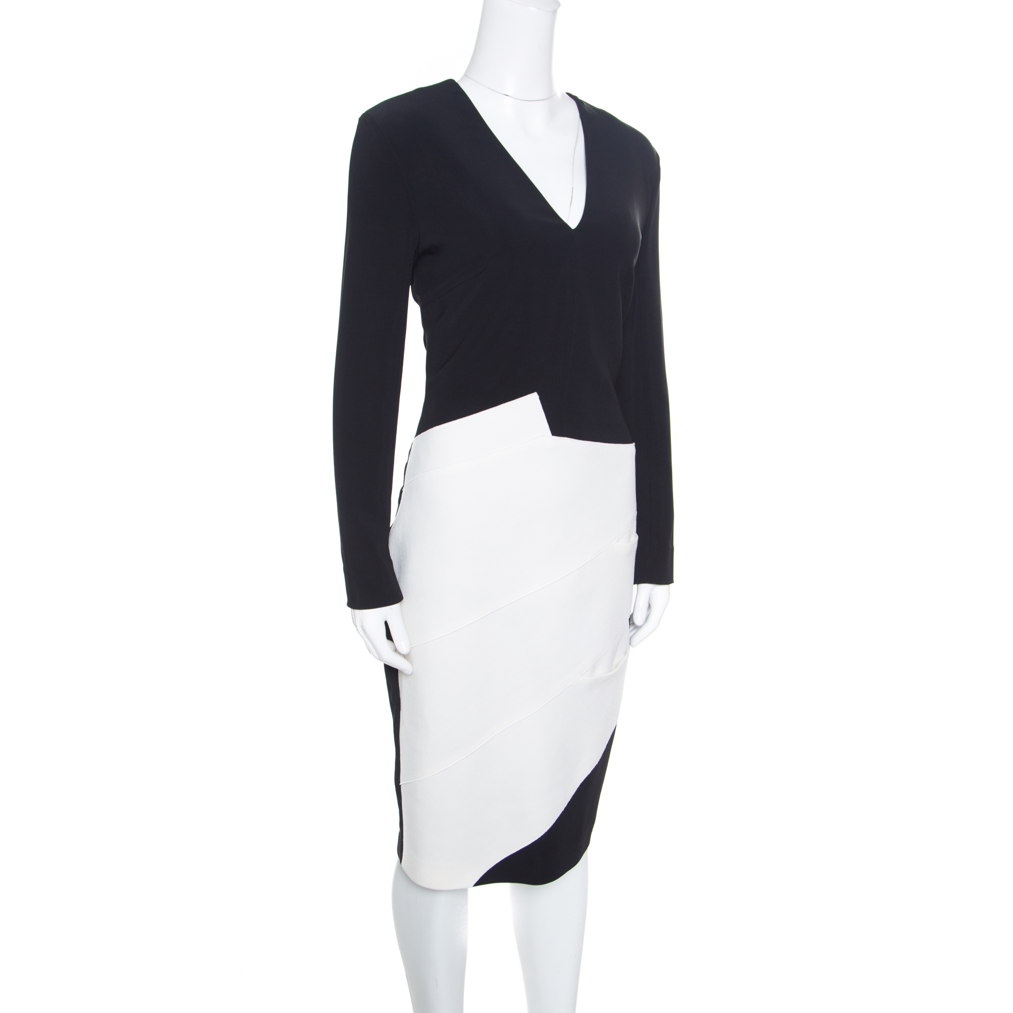 

Roland Mouret Monochrome Wool Colorblock V Neck Shift Dress, Black