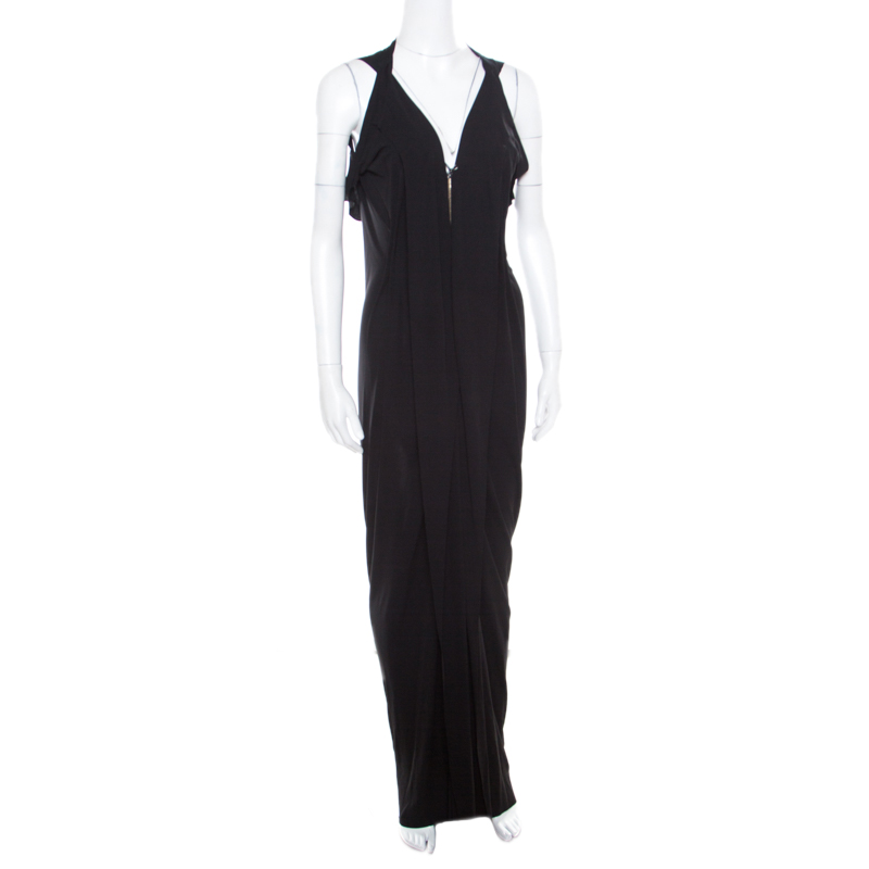 Roland Mouret Black Crepe Knit Draped Featherstone Evening Gown L