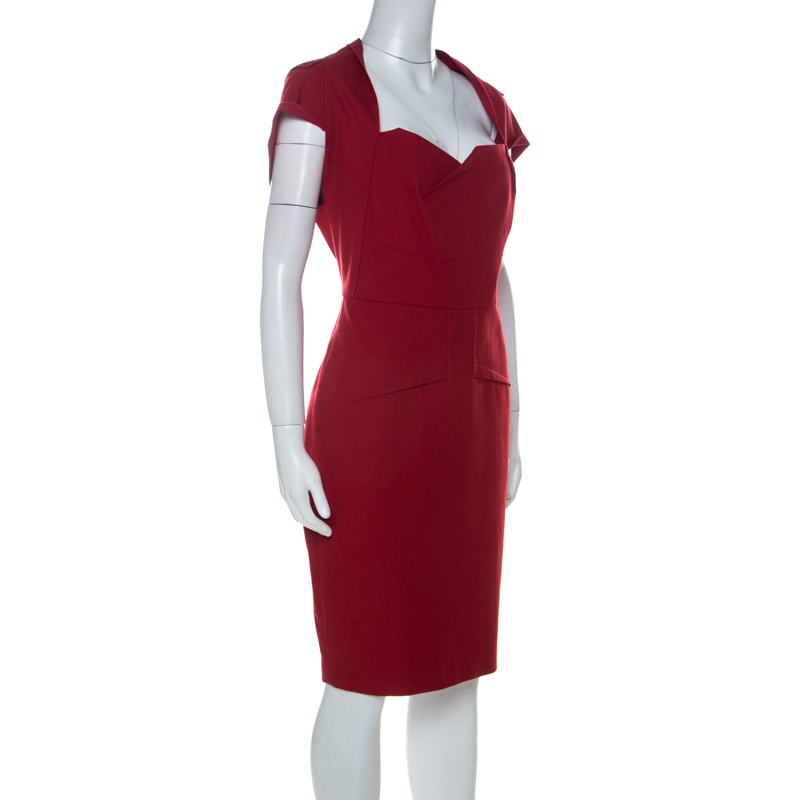 

Roland Mouret Red Cotton Folded Shoulder Myrtha Sheath Dress