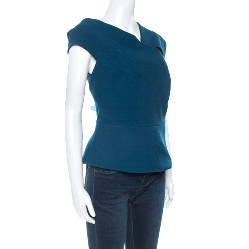 

Roland Mouret Teal Blue Crepe Florence Top