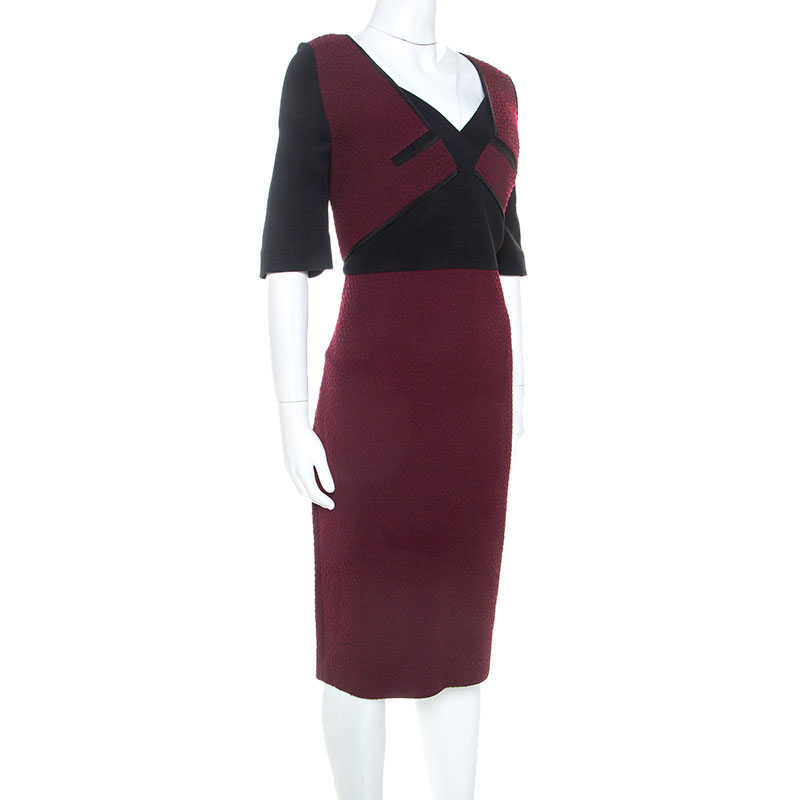 

Roland Mouret Burgundy Wool Blend Embroidered Axele Dress