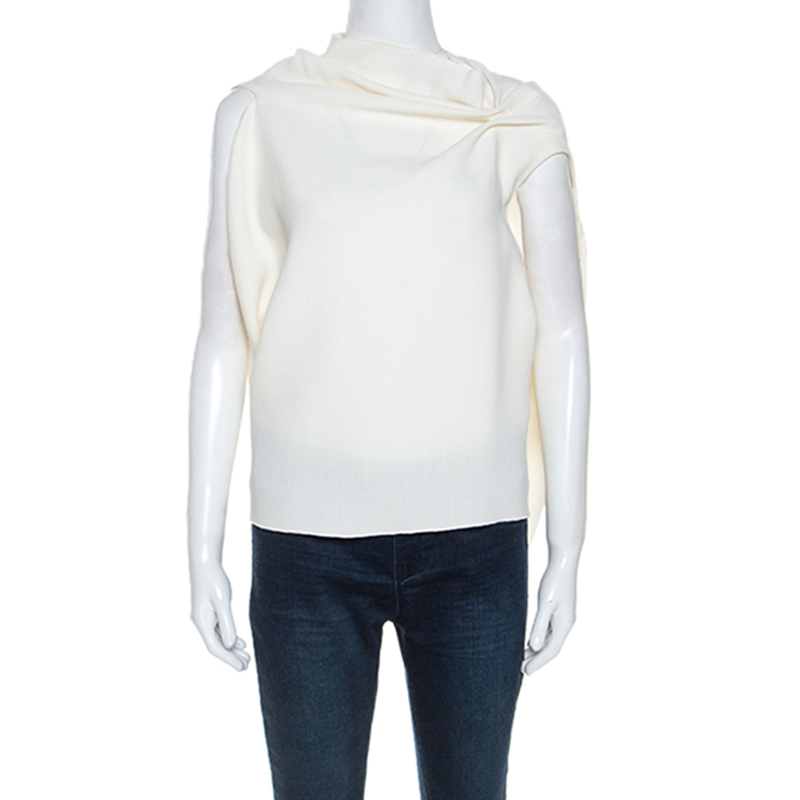 Pre Owned Roland Mouret Cream Wool Crepe Open Back Eugene Top M