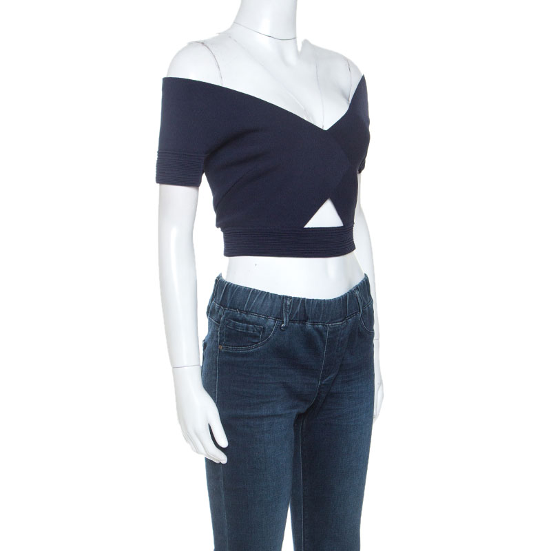 

Roland Mouret Navy Blue Knit Tyres Cropped Top