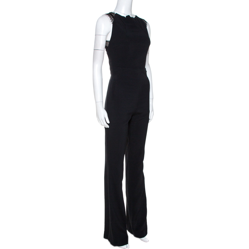 

Roland Mouret Black Stretch Crepe & Lace Insert Sleeveless Jumpsuit