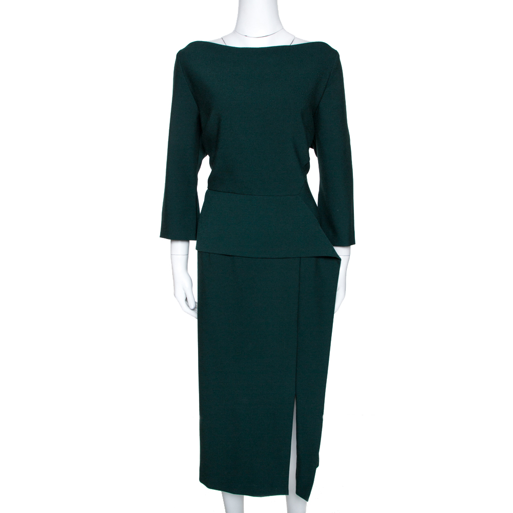Pre Owned Roland Mouret Green Crepe Ardingly Midi Dress XL