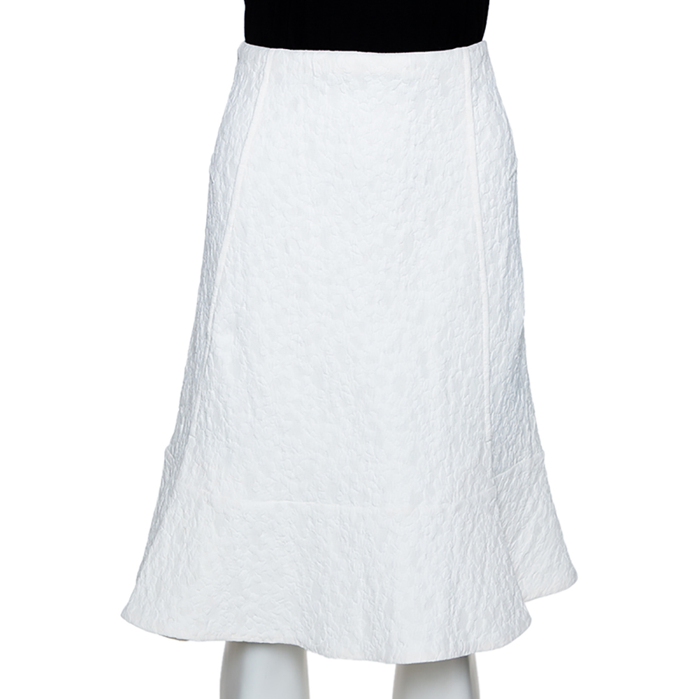 Pre Owned Roland Mouret White Puckered Stretch Knit Hewer Flute Skirt L